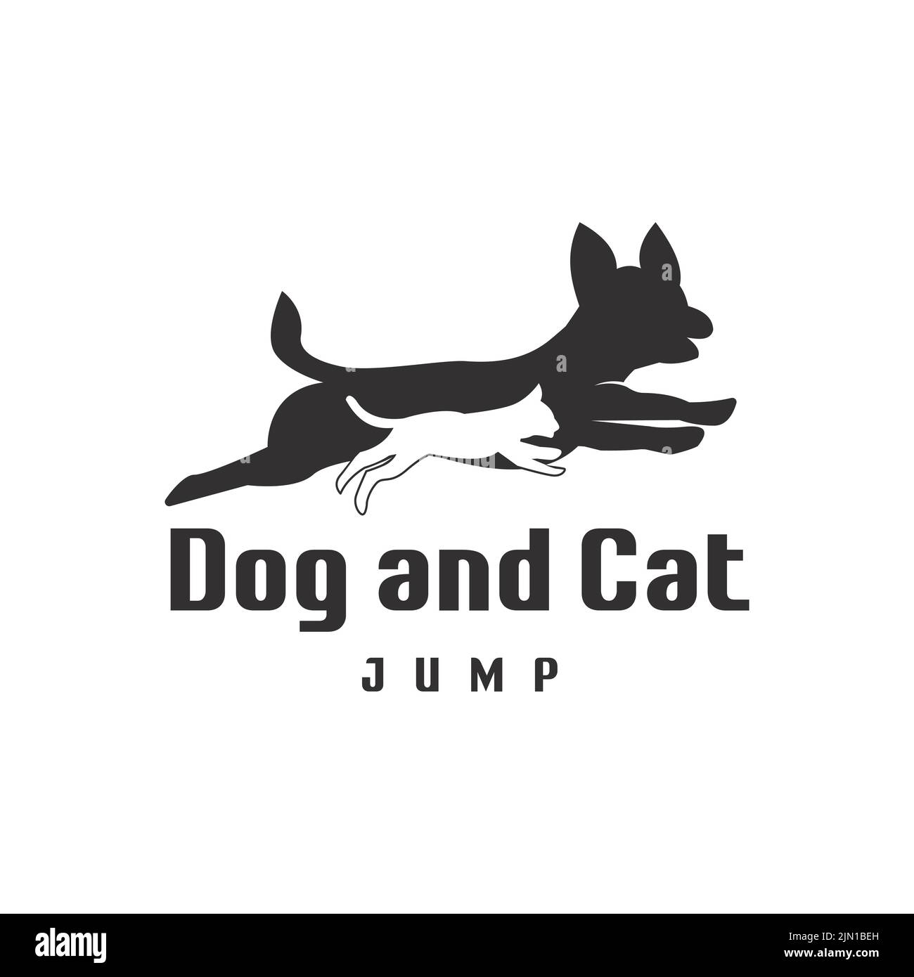 Silhouette Illustration Vector Template Jumping Together Dog and Cat, PET amant logo, adapté pour Creative Industries, Multimédia, médical, divertissement Illustration de Vecteur