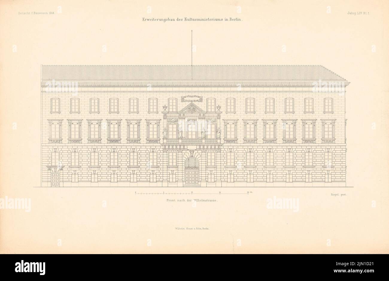 Kieschke Paul (1851-1905), Ministère prussien de la Culture de Berlin. (De : Atlas à la revue for Building, éd. V. Ministry of public Work, JG. 54, 1904) (1904-1904): Vue de l'extension de Wilhelmstraße. Couture sur papier, 29,9 x 45,6 cm (y compris les bords de balayage) Kieschke Paul (1851-1905): Preußisches Kultusministerium Berlin. (AUS: Atlas zur Zeitschrift für Bauwesen, hrsg. V. Ministerium der öffentlichen Arbeiten, JG. 54, 1904) Banque D'Images