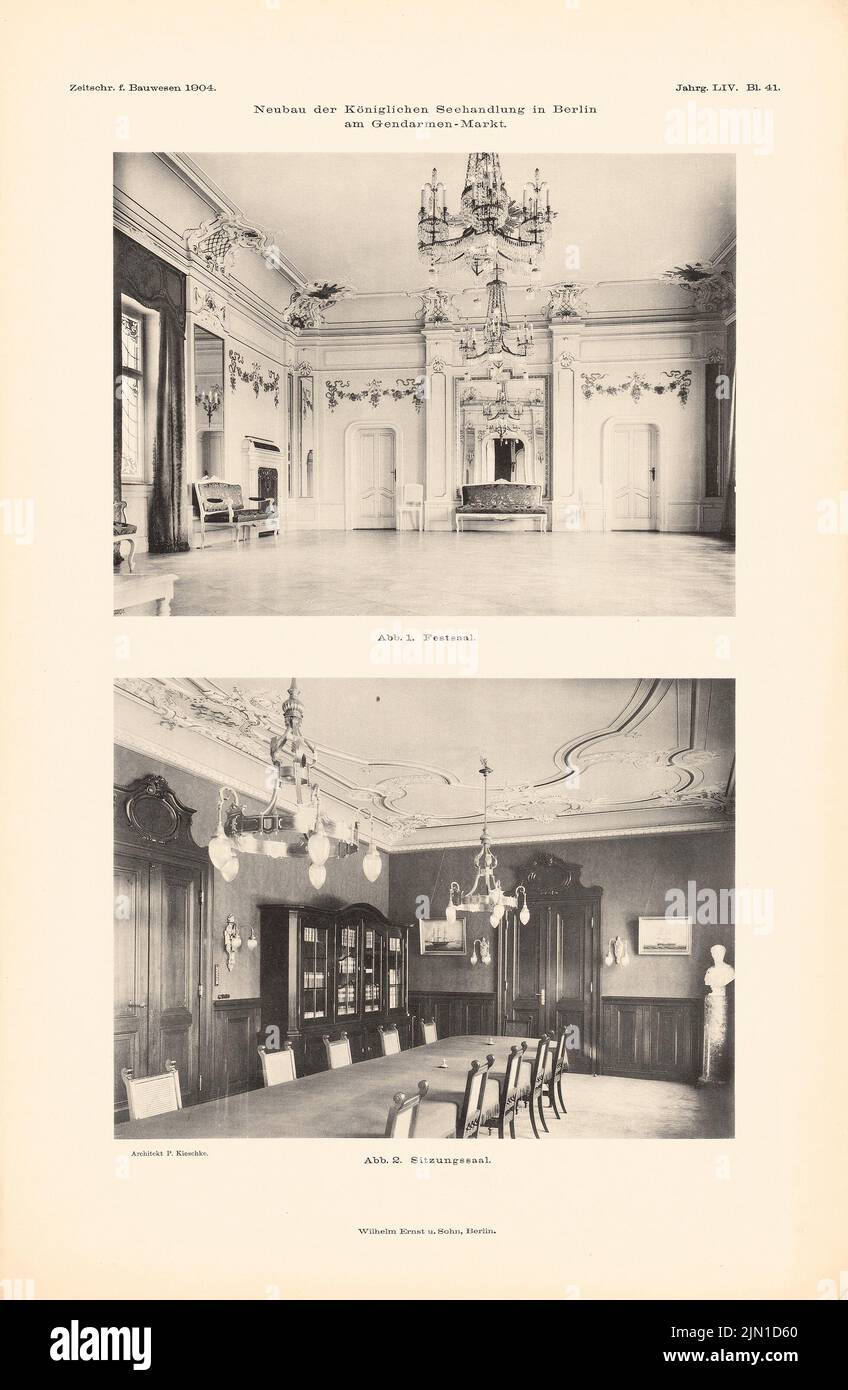 Kieschke Paul (1851-1905), traitement de la mer prussienne à Berlin. (De : Atlas à la revue for Building, éd. V. Ministry of public Work, JG. 54, 1904) (1904-1904): Vue intérieure de la forteresse hall, salle de réunion. Pression sur papier, 45,6 x 29,8 cm (y compris les bords de balayage) Kieschke Paul (1851-1905): Preußische Seehandlung, Berlin. (AUS: Atlas zur Zeitschrift für Bauwesen, hrsg. V. Ministerium der öffentlichen Arbeiten, JG. 54, 1904) Banque D'Images