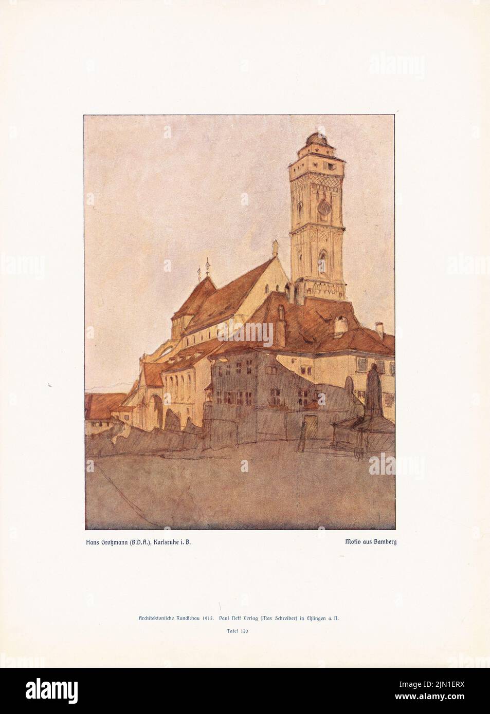 Grossmann Hans, vieille ville, Bamberg. (Depuis : l'architecte. Rundschau, éd. V. Eisenlohr & Weigle, 1913) (1913-1913): Perspective View. Impression couleur sur papier, 38,8 x 28,5 cm (y compris les bords de numérisation) Grossmann Hans : Altstadt, Bamberg. (AUS : archiekt. Rundschau, hrsg.v. Eisenlohr & Weigle, 1913) Banque D'Images