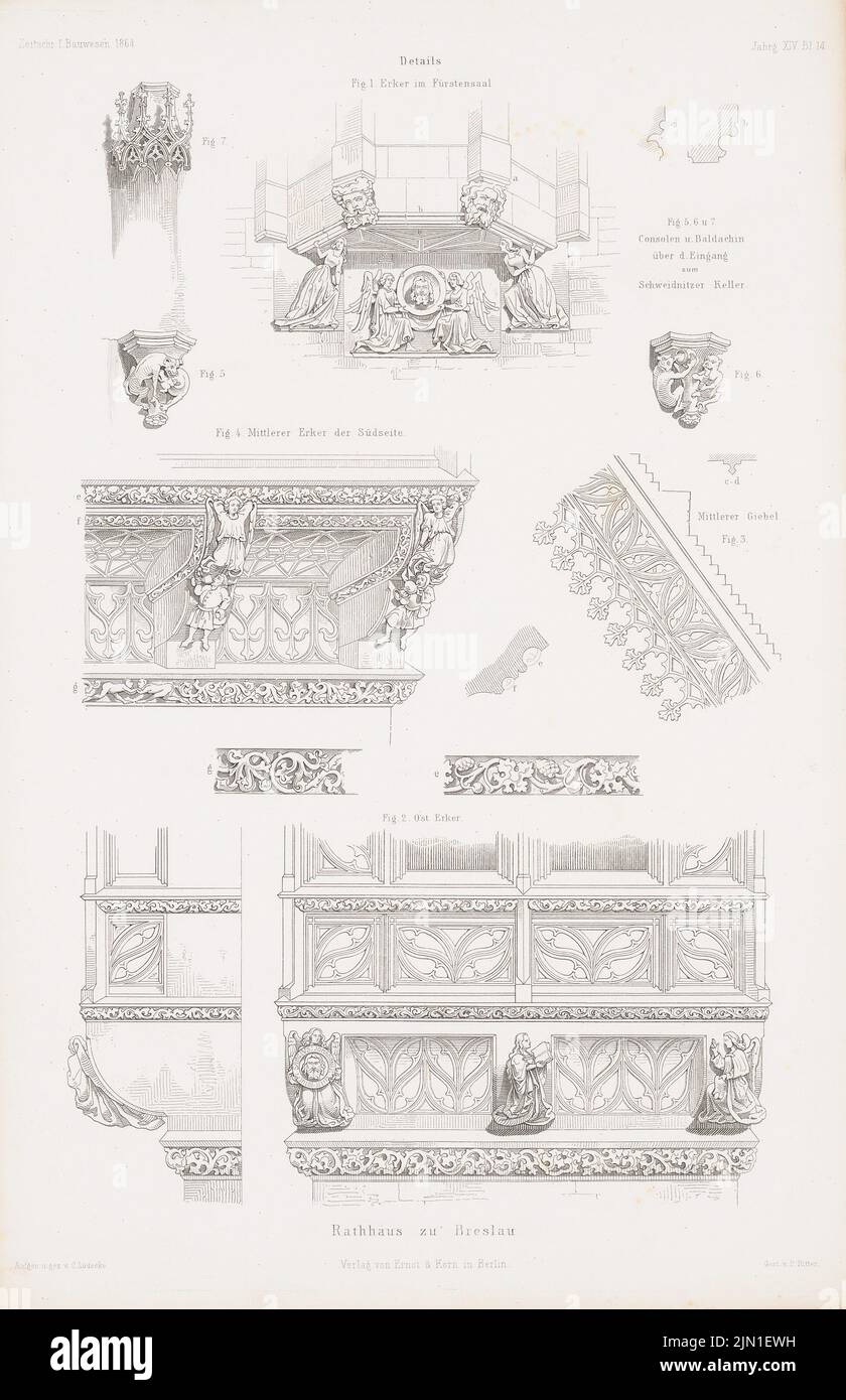 Lüdecke Carl Johann Bogislaw (1826-1894), hôtel de ville, Wroclaw. (De : Atlas au magazine for Building, éd. V. G. Erbkam, JG. 14, 1864.) (1864-1864): Détails. Couture sur papier, 45 x 29,1 cm (y compris les bords de balayage) Lüdecke Carl Johann Bogislaw (1826-1894): Rathaus, Breslau. (AUS: Atlas zur Zeitschrift für Bauwesen, hrsg. V. G. Erbkam, JG. 14, 1864) Banque D'Images