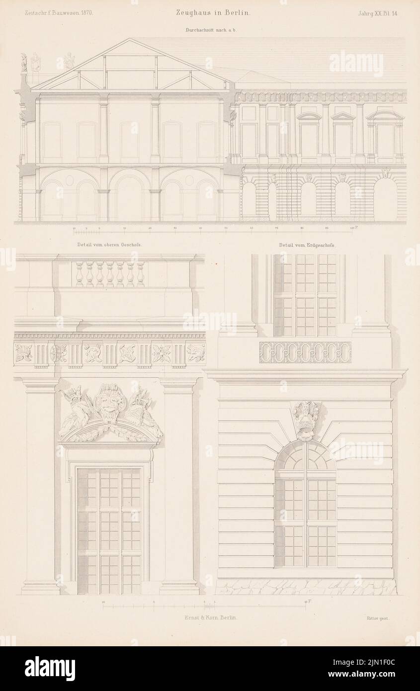 N.N., Zeughaus, Berlin. (De : Atlas au magazine for Building, éd. V. G. Erbkam, JG. 20, 1870.) (1870-1870): Couper A B, Détails EG, 1st oeuf. Coudre sur du papier, 44 x 28,6 cm (y compris les bords de numérisation) N. : Zeughaus, Berlin. (AUS: Atlas zur Zeitschrift für Bauwesen, hrsg. V. G. Erbkam, JG. 20, 1870) Banque D'Images