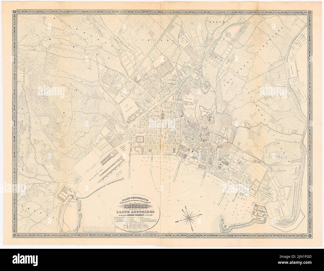 N.N., carte Trieste (1852): Carte, barre d'échelle. Imprimer sur du papier, 99,4 x 129,5 cm (y compris les bords de numérisation) N. : Karte Triest Banque D'Images