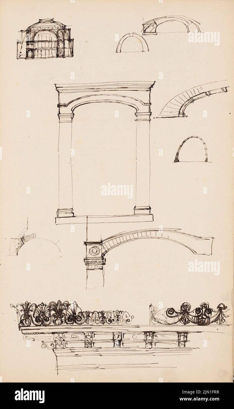 Gropius Martin (1824-1880), album de croquis 3: Pavilion (1871-1871): Voir, détails. Encre sur papier, 34,1 x 20,9 cm (y compris les bords de numérisation) Gropius Martin (1824-1880): Skizzenalbum 3: Pavillon Banque D'Images