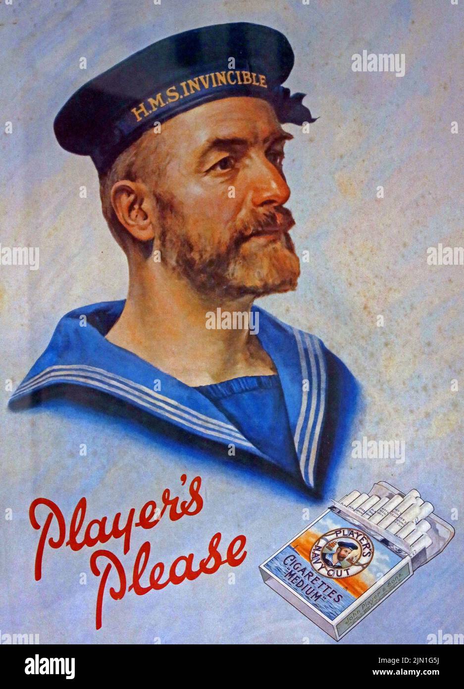 Affiche montrant, joueurs s'il vous plaît, HMS invincible, cigarettes, Grande-Bretagne Banque D'Images