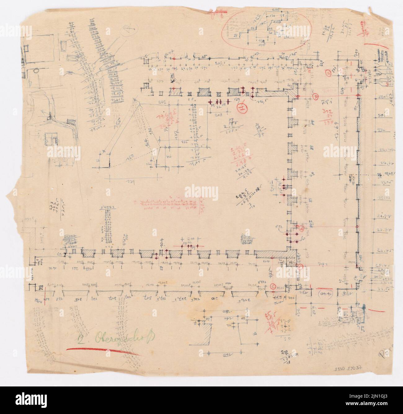 Böhmer Franz (1907-1943), Château de Poznan, Poznan (1939-1943): Contenu du plan N.N. détecté. Matériau/technologie N.N. Capturé, 51,8 x 53,9 cm (y compris les bords du balayage) Böhmer & Petrich : Schloss Posen, Posen. Umbau Banque D'Images