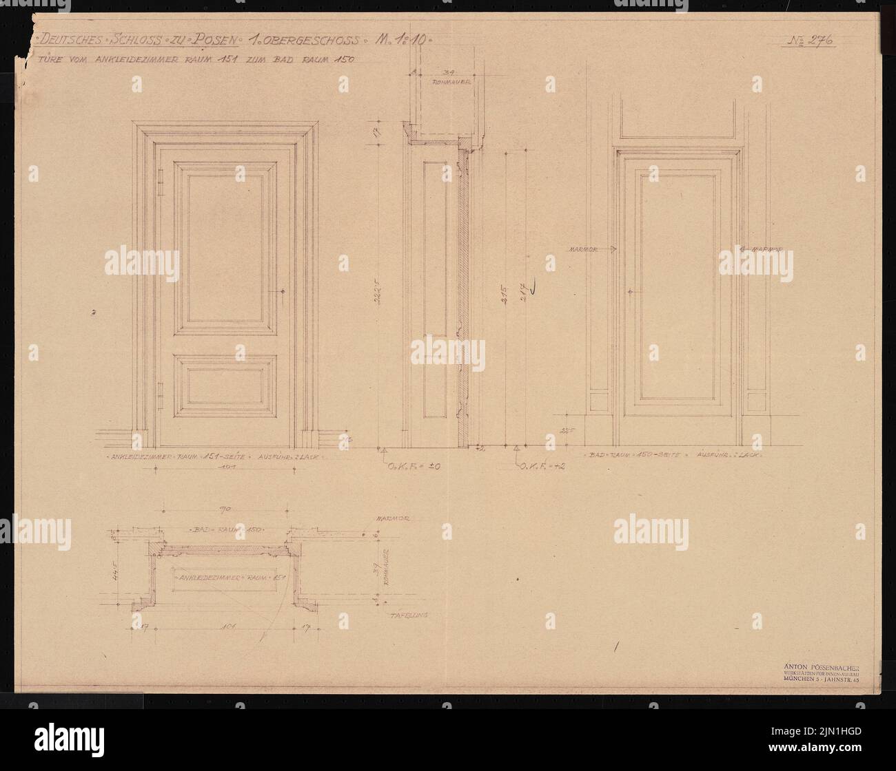 Böhmer Franz (1907-1943), Château de Poznan, Poznan (1939-1943): Contenu du plan N.N. détecté. Matériau/technologie N.N. Capturé, 51,7 x 65,2 cm (y compris les bords du balayage) Böhmer & Petrich : Schloss Posen, Posen. Umbau Banque D'Images