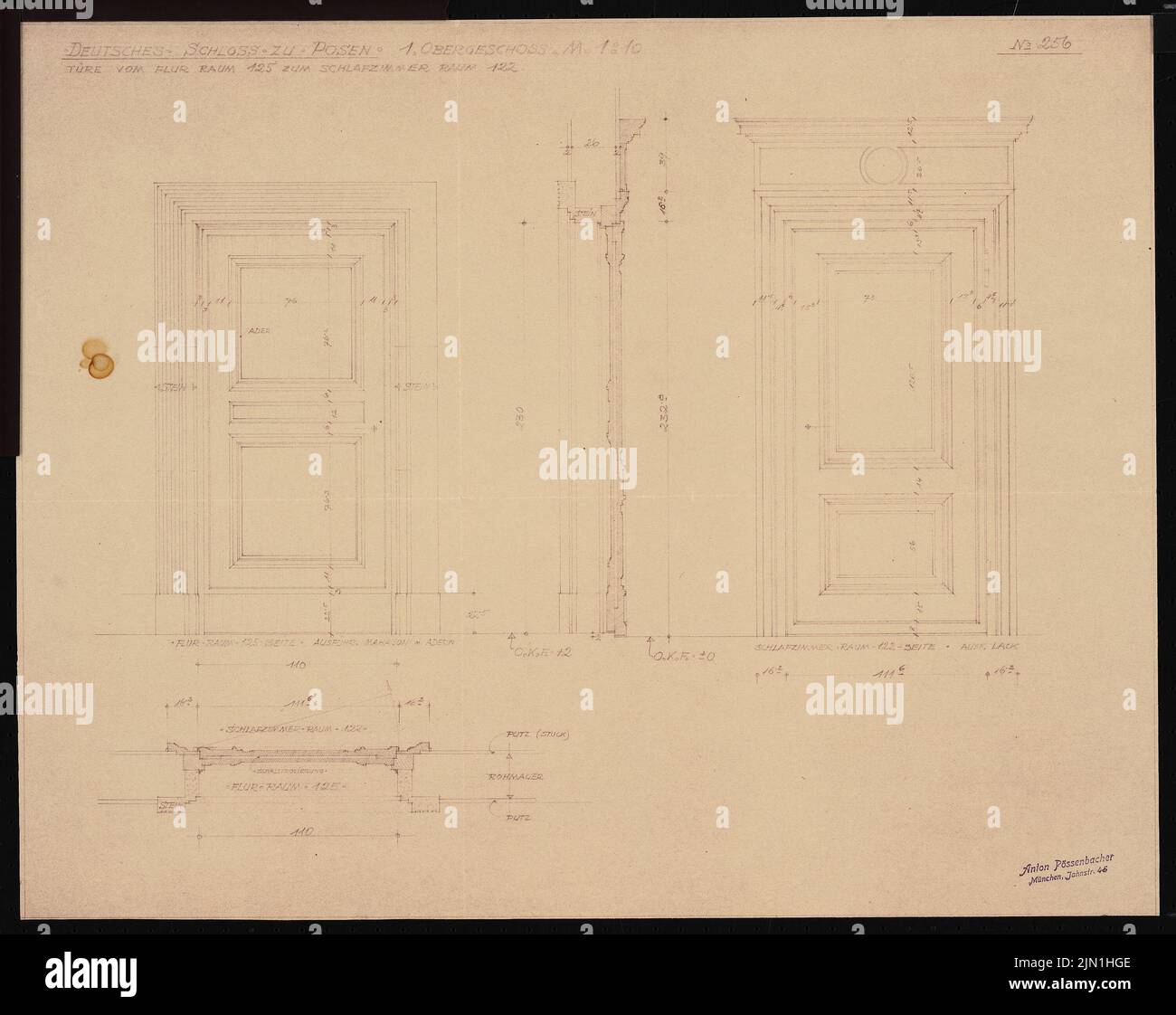 Böhmer Franz (1907-1943), Château de Poznan, Poznan (1939-1943): Contenu du plan N.N. détecté. Matériel/technologie N.N. enregistré, 51,7 x 65,1 cm (y compris les bords de balayage) Böhmer & Petrich : Schloss Posen, Posen. Umbau Banque D'Images