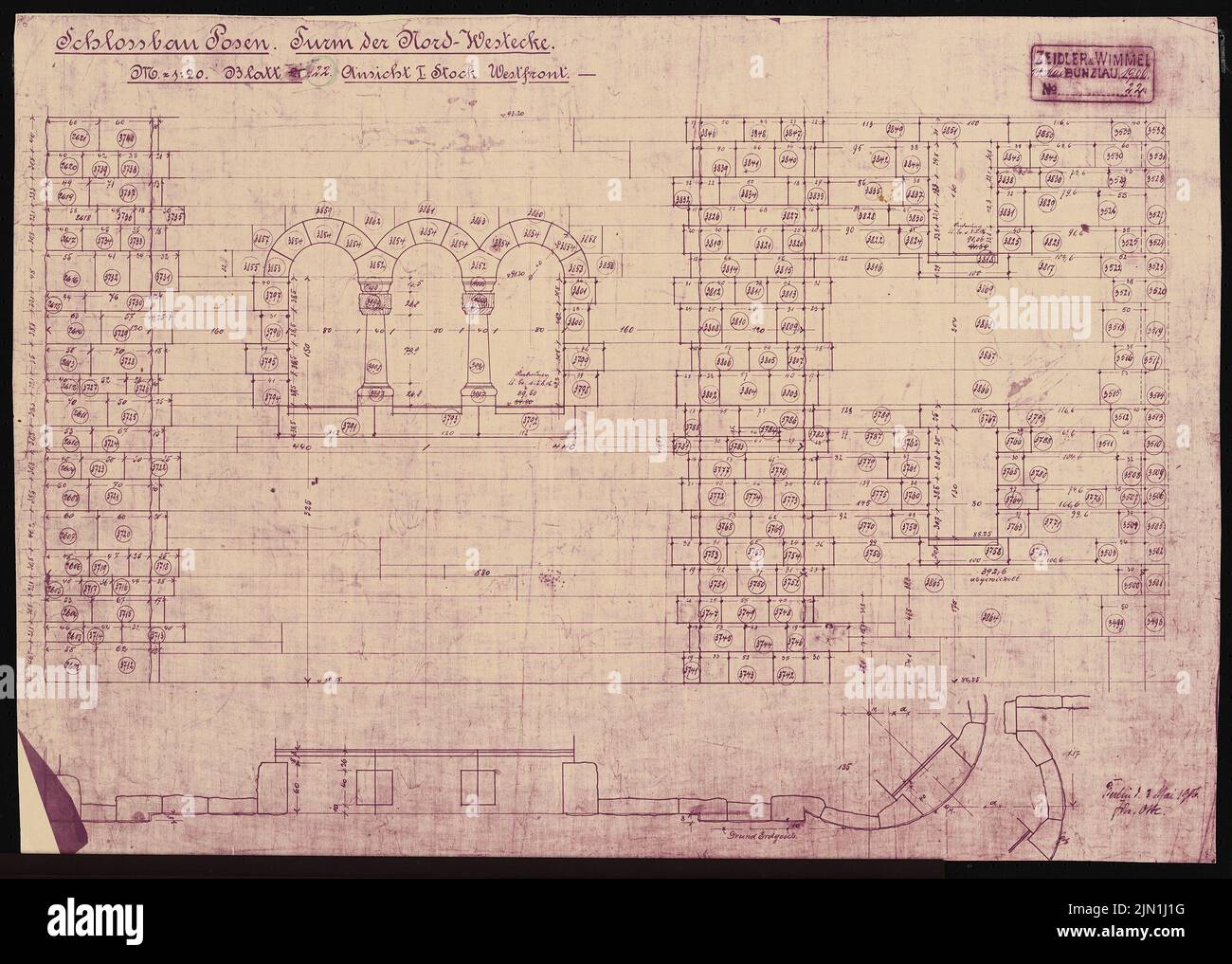 Böhmer Franz (1907-1943), Château de Poznan, Poznan (1939-1943): Contenu du plan N.N. détecté. Matériau/technologie N.N. Capturées, 51,3 x 71,9 cm (avec bords de numérisation) Zeidler & Wimmel, Berlin (geb. 1853): Königliches Residenzschloss Posen, Posen Banque D'Images