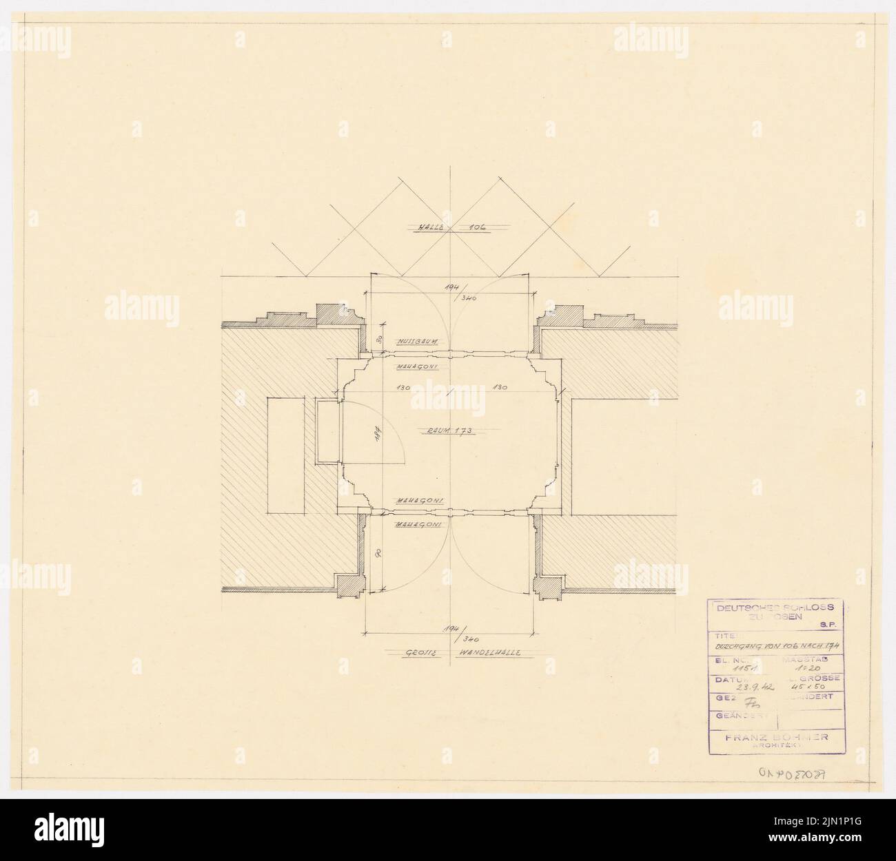 Böhmer Franz (1907-1943), Château de Poznan, Poznan (1939-1943): Contenu du plan N.N. détecté. Matériau/technologie N.N. Capturé, 45,8 x 51,3 cm (y compris les bords du balayage) Böhmer & Petrich : Schloss Posen, Posen. Umbau Banque D'Images