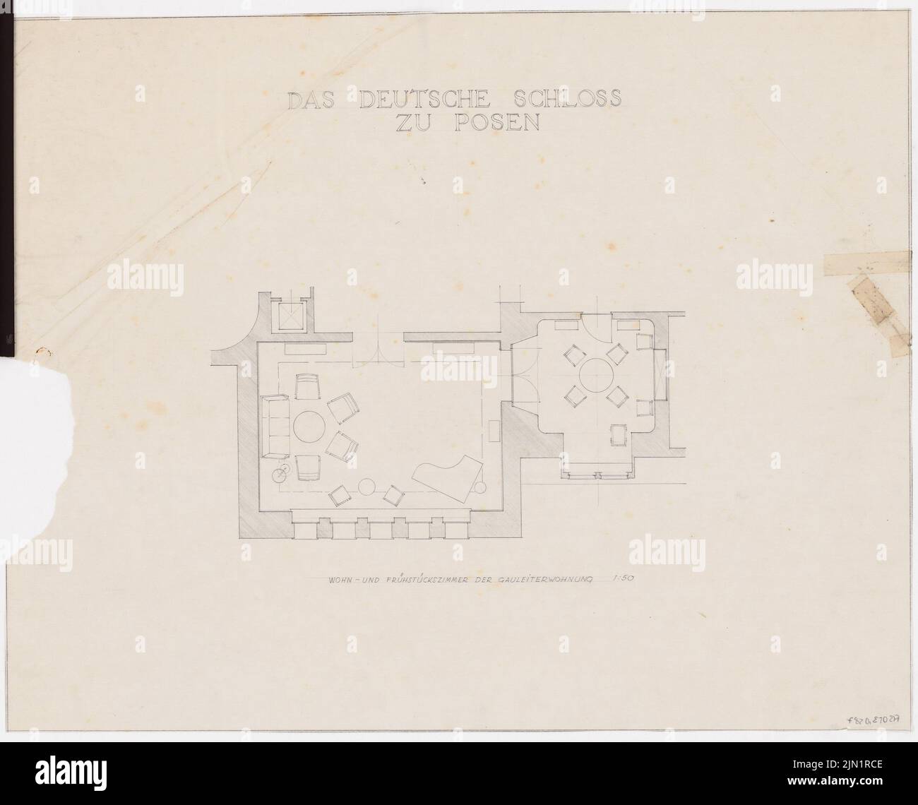 Böhmer Franz (1907-1943), Château de Poznan, Poznan (1939-1943): Contenu du plan N.N. détecté. Matériau/technologie N.N. Capturé, 51,9 x 64,2 cm (y compris les bords du balayage) Böhmer & Petrich : Schloss Posen, Posen. Umbau Banque D'Images