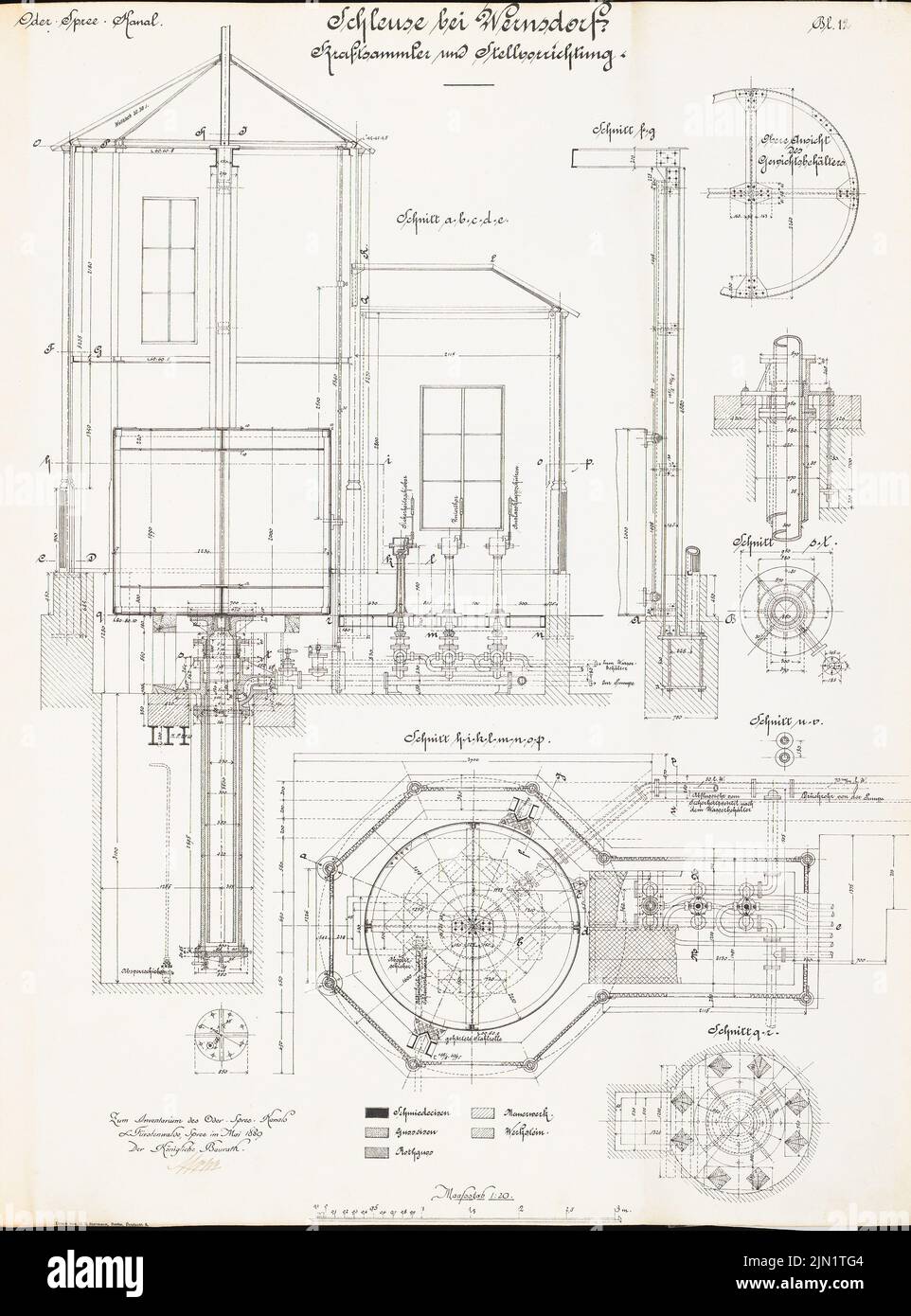 N.N., Schleuse, Wernsdorf (05,1889): Collection et dispositif Crover: Coupures 1:20. Lithographie sur papier, 65,2 x 48,3 cm (y compris les bords de numérisation) N.N. : Oder-Spree-Kanal. Schleuse, Wernsdorf Banque D'Images