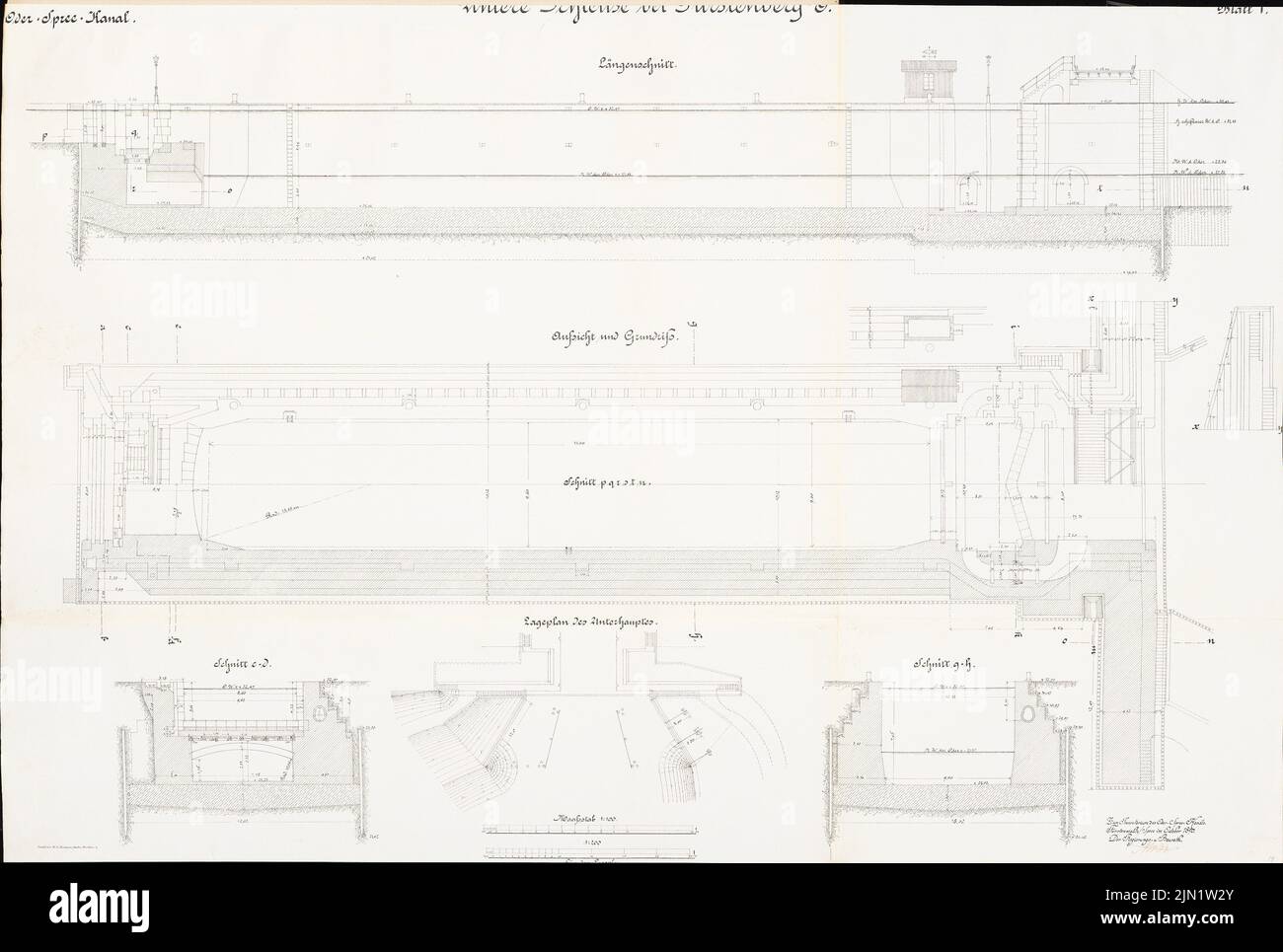 N.N., canal Oder-Spree. Lower Schleuse, Fürstenberg/or (10,1890): Plan de plancher, coupes 1: 100. Lithographie sur papier, 66,8 x 99,3 cm (y compris les bords de numérisation) N.N. : Oder-Spree-Kanal. Untere Schleuse, Fürstenberg/Oder Banque D'Images