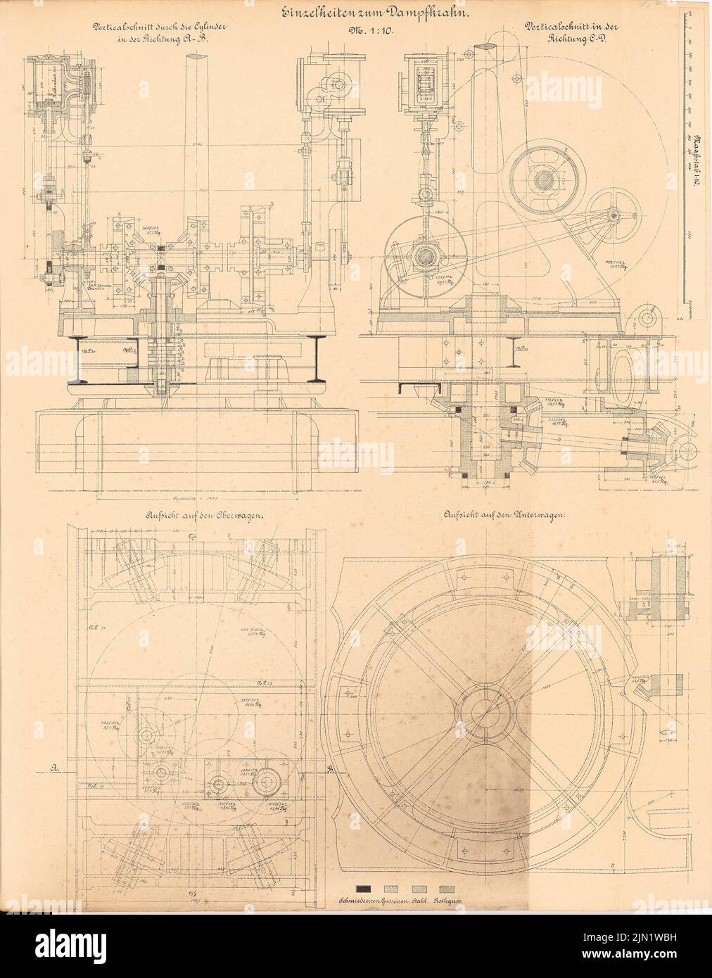 N.N., Canalisation de l'Oder. Hafen, Cosel (sans dat.): Crash de vapeur: Détails 1:10. Lithographie sur papier, 64,9 x 50,5 cm (y compris les bords de numérisation) N.N. : Kanalisierung der Oder. Hafen, Cosel Banque D'Images