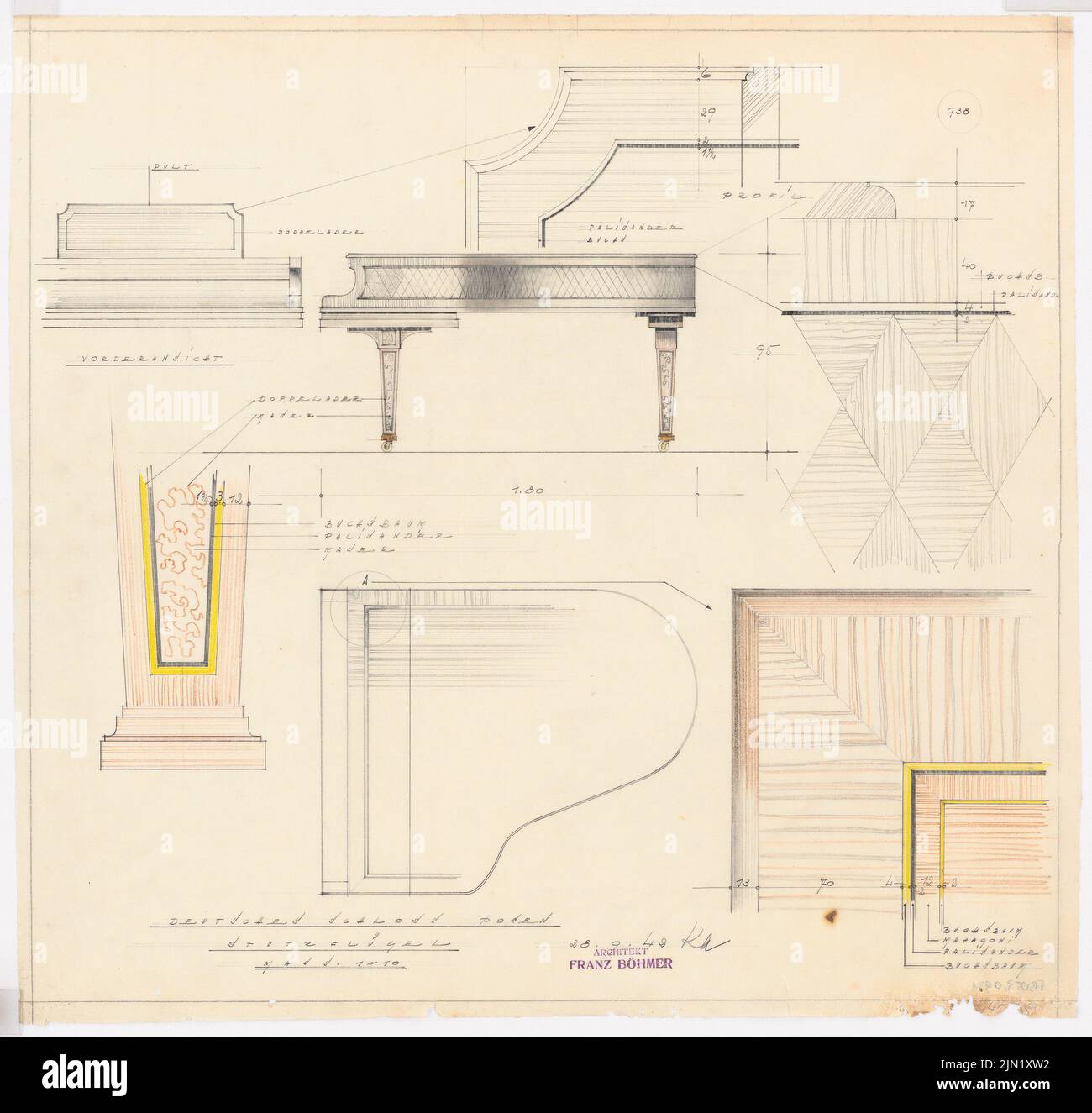 Böhmer Franz (1907-1943), Château de Poznan, Poznan (1939-1943): Contenu du plan N.N. détecté. Matériau/technologie N.N. Capturé, 49,5 x 52,1 cm (y compris les bords du balayage) Böhmer & Petrich : Schloss Posen, Posen. Umbau Banque D'Images