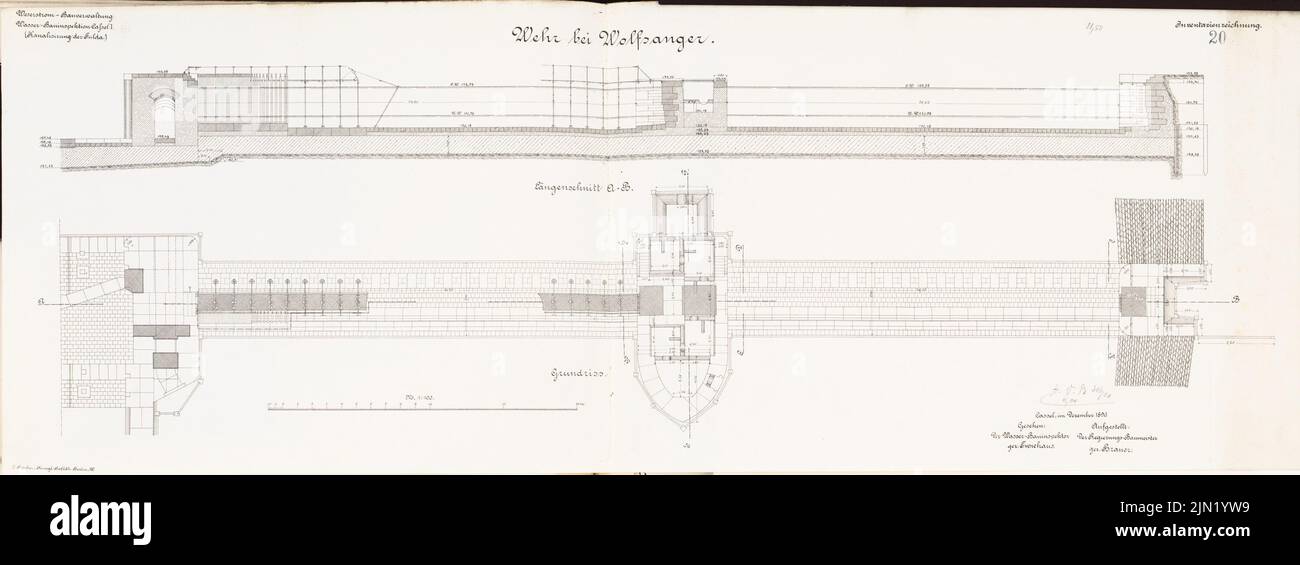 N.N., Wehr, Wolfsanger: Plan d'étage, section longitudinale 1: 100. Lithographie sur papier, 32,2 x 88,1 cm (y compris les bords de numérisation) N.N. : Wehr, Wolfsanger Banque D'Images