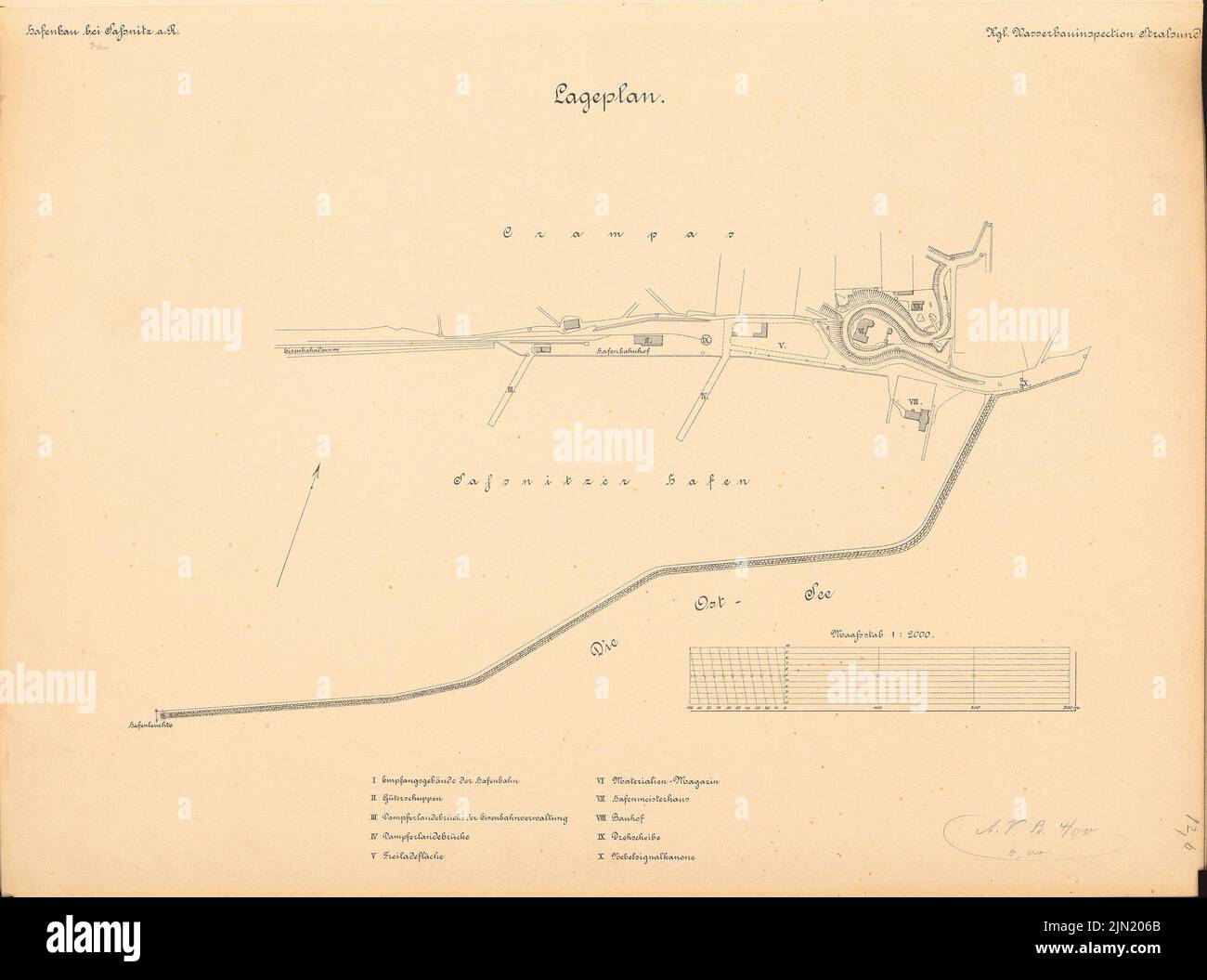 N.N., Hafen, Sassnitz: Plan du site 1: 2000. Lithographie sur papier, 46,3 x 62,3 cm (y compris les bords de numérisation) N.N. : Hafen, Sassnitz Banque D'Images