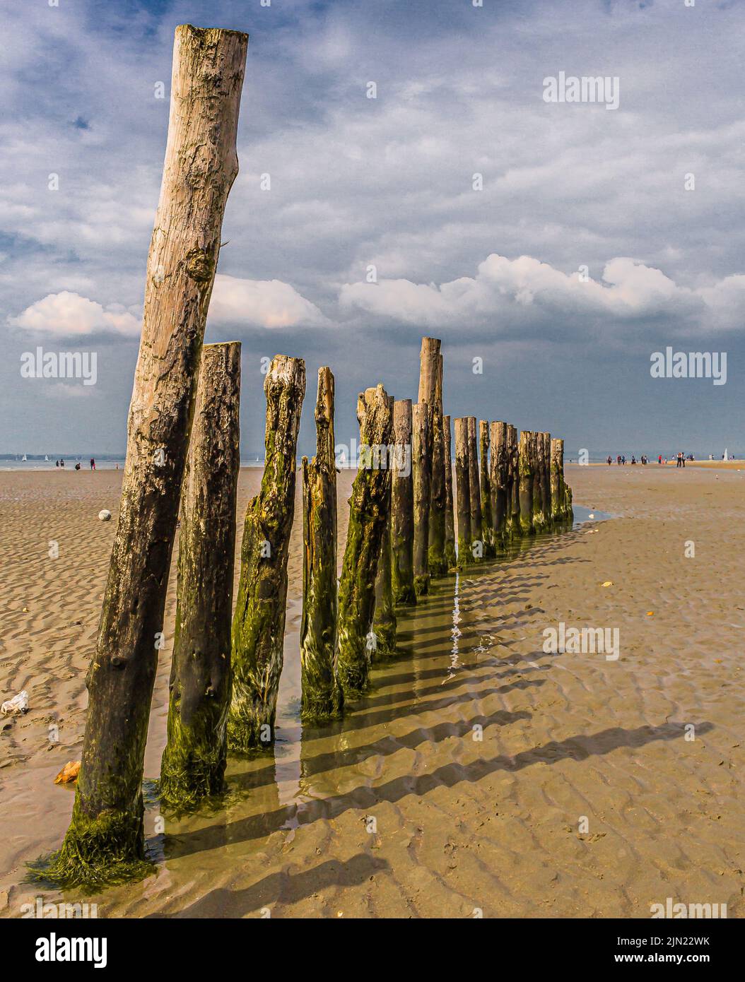 Le Breakwater sur West Wittering Beach près de chichester dans West Sussex, Royaume-Uni Banque D'Images