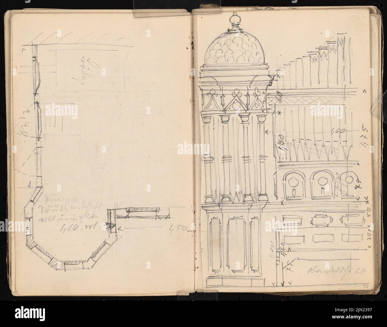 Lehmgrübner Paul (1855-1916), sketchbook: Esquisses à la main de 1885 (1885): Grundrissskizzze, brochure d'orgue. Crayon sur papier, 17,2 x 22,1 cm (y compris les bords de numérisation) Banque D'Images