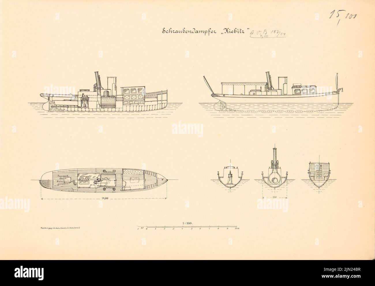 N.N., vissable »Kiebitz«: Coupes 1: 100. Lithographie sur carton, 28,9 x 41,7 cm (y compris les bords de numérisation) Banque D'Images