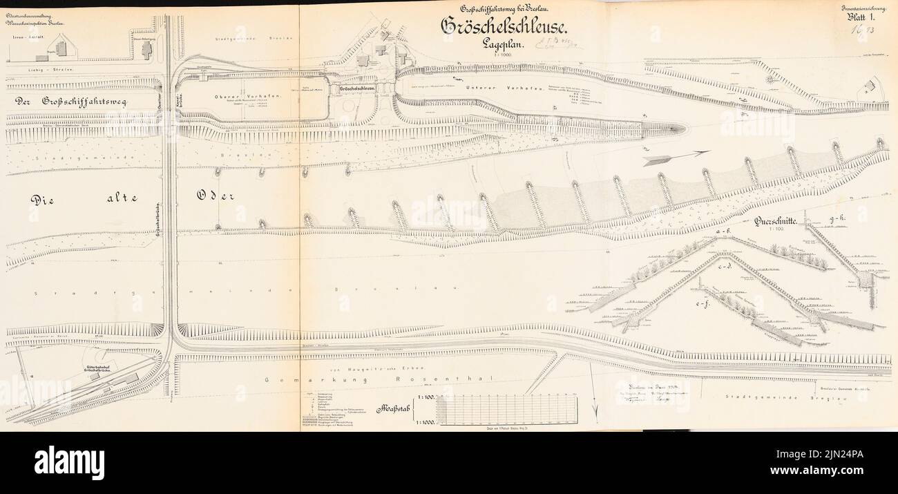 N.N., Großschiffahrtsweg, Wroclaw. Cadenas Grossy : plan du site 1 : 1000. Lithographie sur carton, 50,1 x 104,1 cm (y compris les bords de numérisation) Banque D'Images