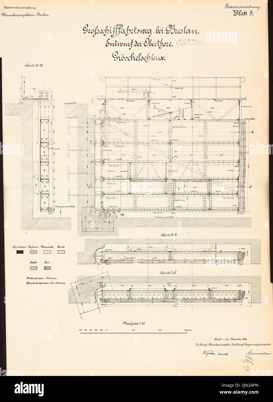 N.N., Großschiffahrtsweg, Wroclaw. Grosse écluse: Obertor: Coupe 1:20. Lithographie sur carton, 69,7 x 50,7 cm (y compris les bords de numérisation) Banque D'Images