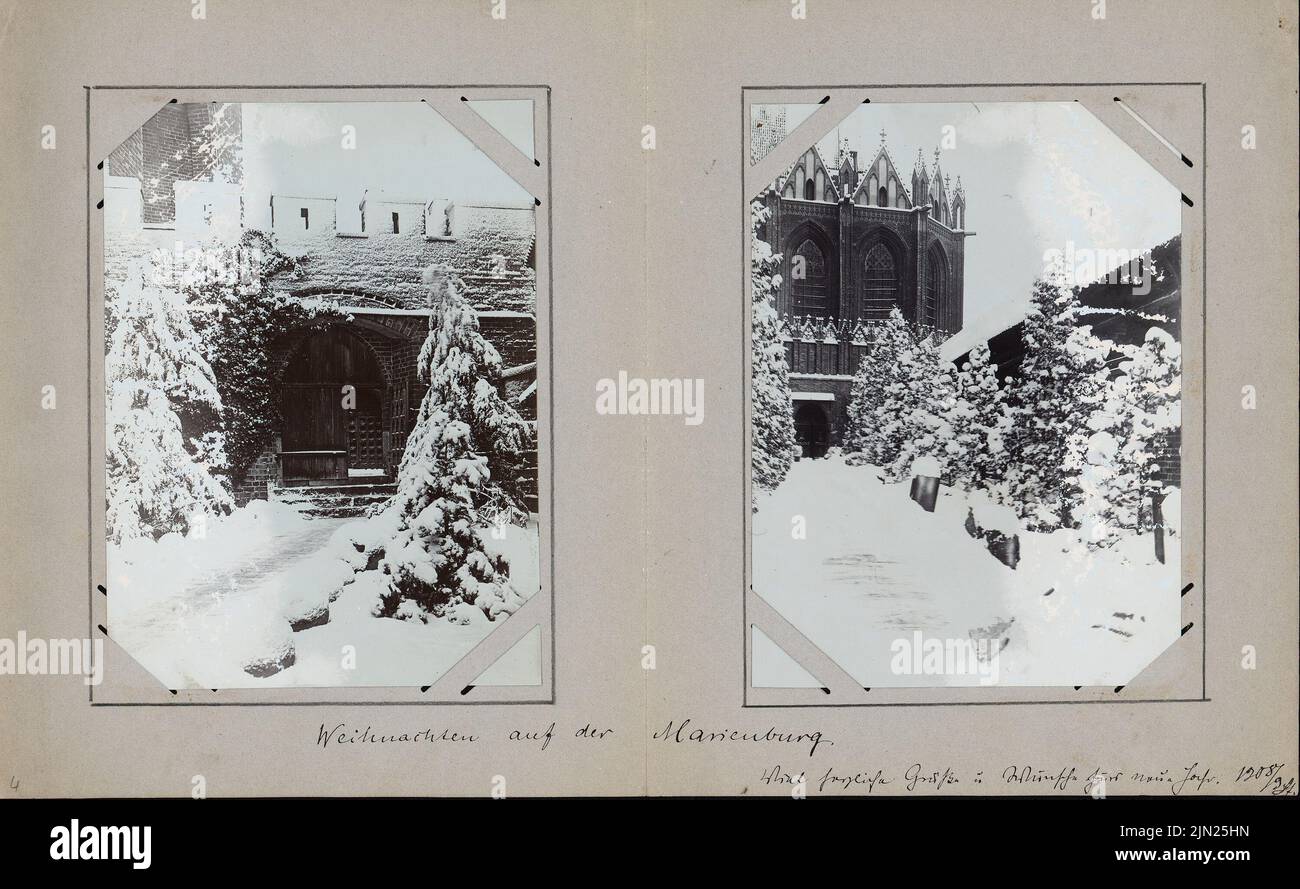 Steinbrecht Conrad (1849-1923), Marienburg, Restauration sous Steinbrecht 1882-1918, lettres et photos à R. Persius: Carte de Noël, Marienburg dans la neige. Photo sur carton, 23,1 x 37,5 cm (y compris les bords de numérisation) Banque D'Images