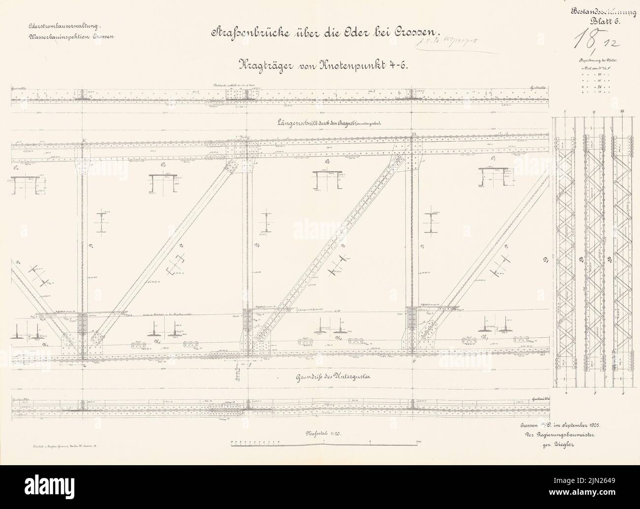 N.N., Road Bridge Over the Oder, Crossen/Oder: Cream Barrel de Knotenpunkt 4-6: Plans d'étage, coupures 1:20. Lithographie sur carton, 49,1 x 67,6 cm (y compris les bords de numérisation) Banque D'Images