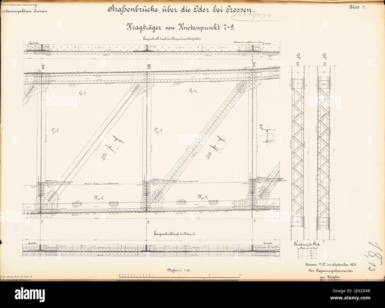 N.N., Road Bridge Over the Oder, Crossen/Oder: Crème Barrel de Knotenpunkt 7-9: Coupures 1:20. Lithographie sur carton, 46 x 63 cm (y compris les bords de numérisation) Banque D'Images