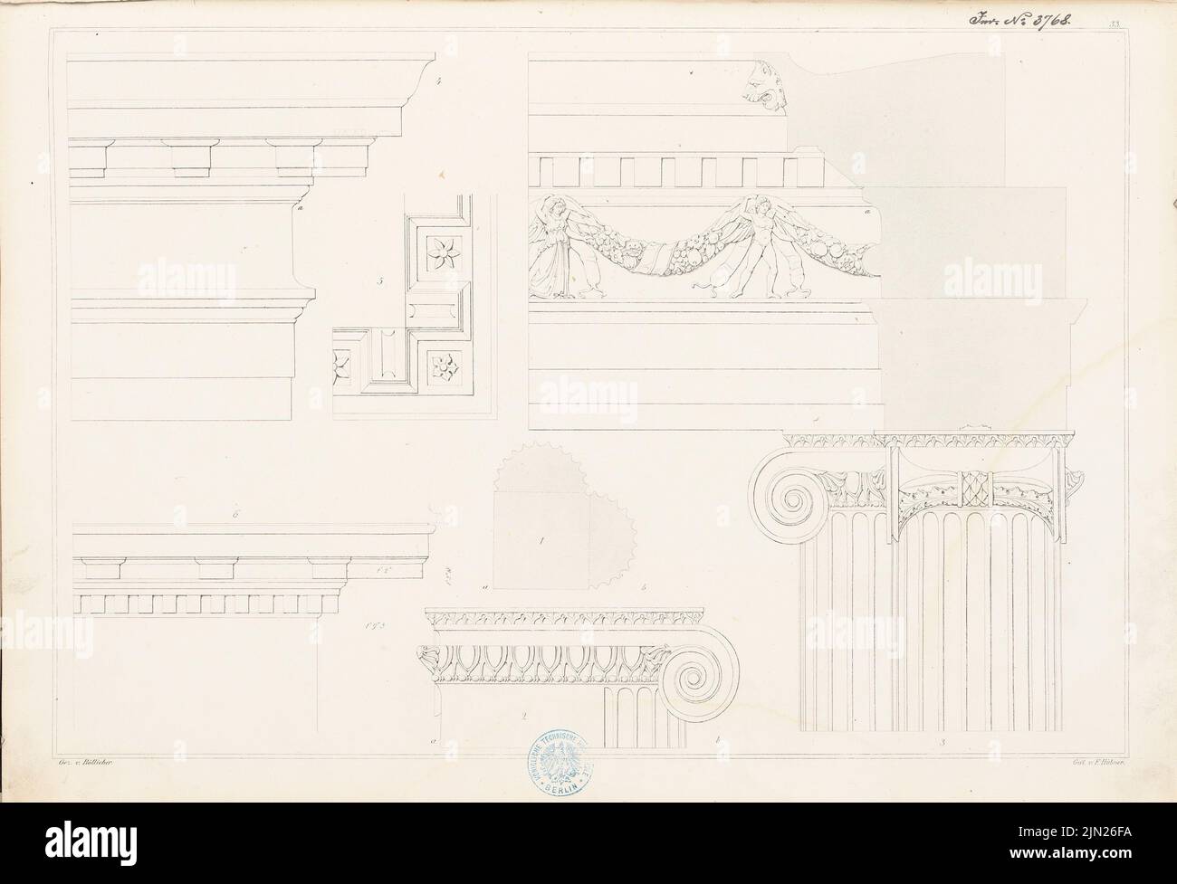 Boetticher Carl (1806-1889), »Tectonics of the Hellenen« (table band, édition 2nd Berlin 1874): Tafel 33. Stahlstich sur papier, 30,3 x 44,4 cm (y compris les bords de numérisation) Banque D'Images