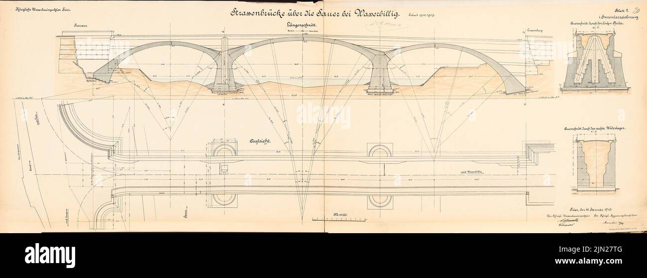 N.N., pont routier au-dessus de la Sauer, eau -Billig : supervision, coupures 1 : 100. Lithographie colorée sur carton, 48,6 x 134,9 cm (y compris les bords de numérisation) Banque D'Images