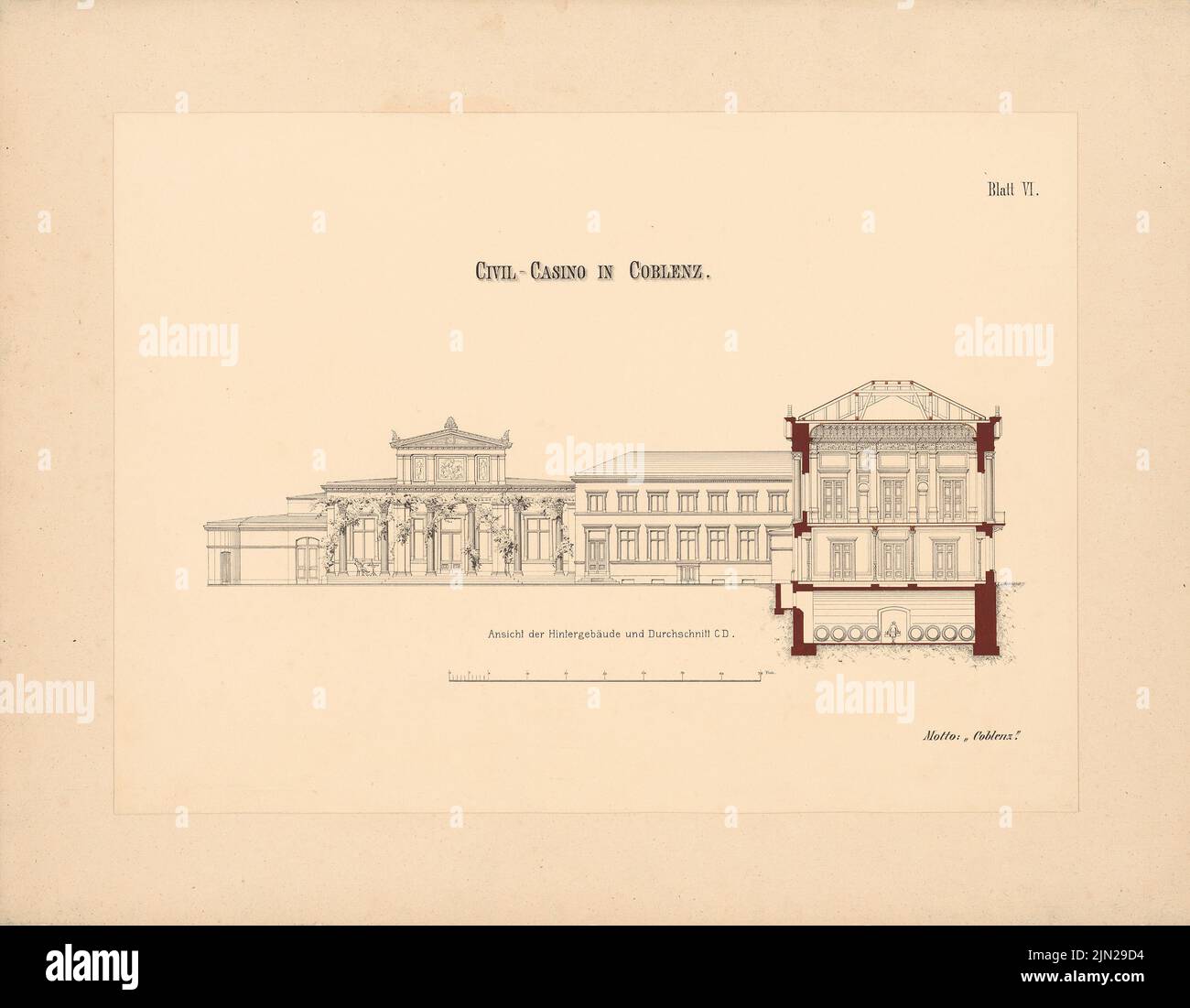 Knoblauch Gustav (1833-1916), casino civil, Koblenz : bâtiment arrière supérieur, CD. Tuche aquarelle sur papier sur carton, 62,1 x 79,9 cm (y compris les bords de numérisation) Banque D'Images