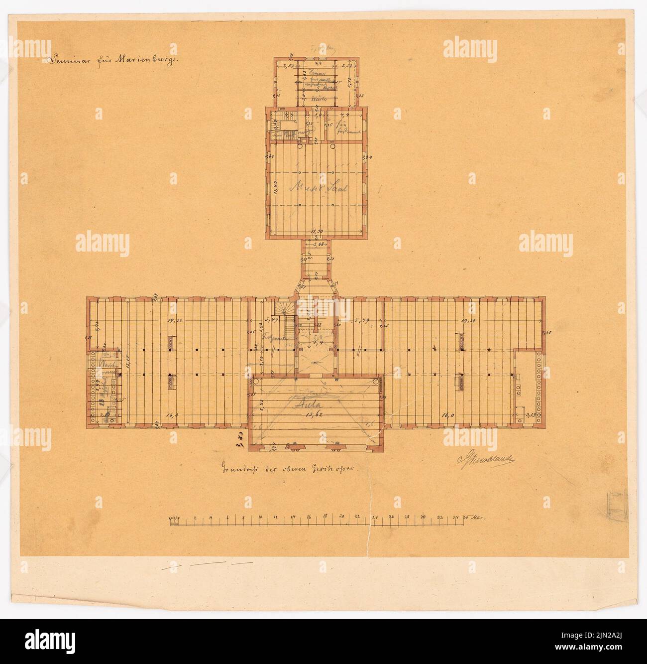 Hollin & Knoblauch, séminaire d'enseignants, Marienburg: 2nd design: Plan d'étage partiel. Tuche aquarelle sur papier transparent, 47,6 x 49,8 cm (y compris les bords de numérisation) Banque D'Images