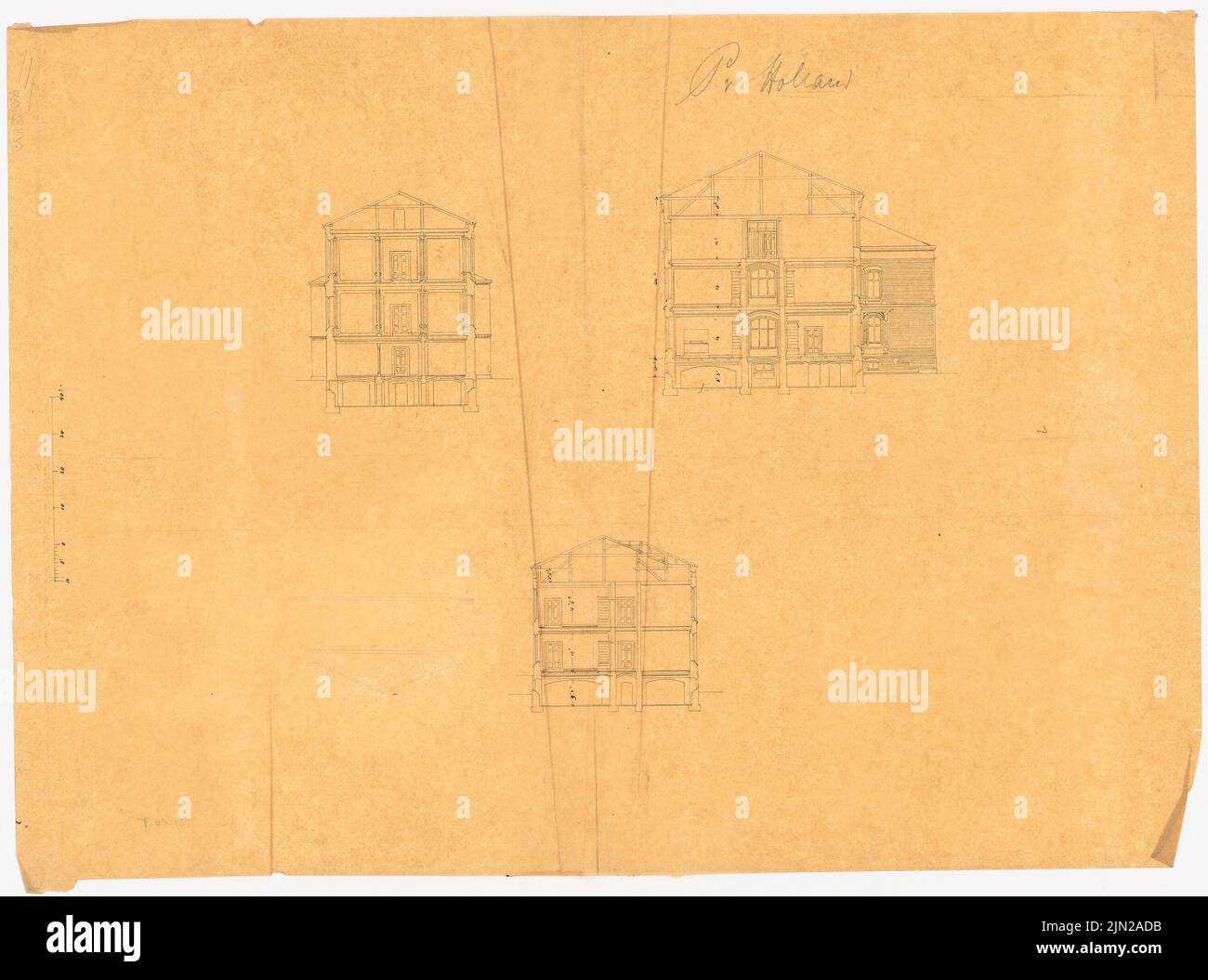 Gustav ail (1833-1916), bâtiment de séminaire, Prusse Hollande: 3 coupes. Encre sur transparent, 52,9 x 71,3 cm (y compris les bords de numérisation) Banque D'Images