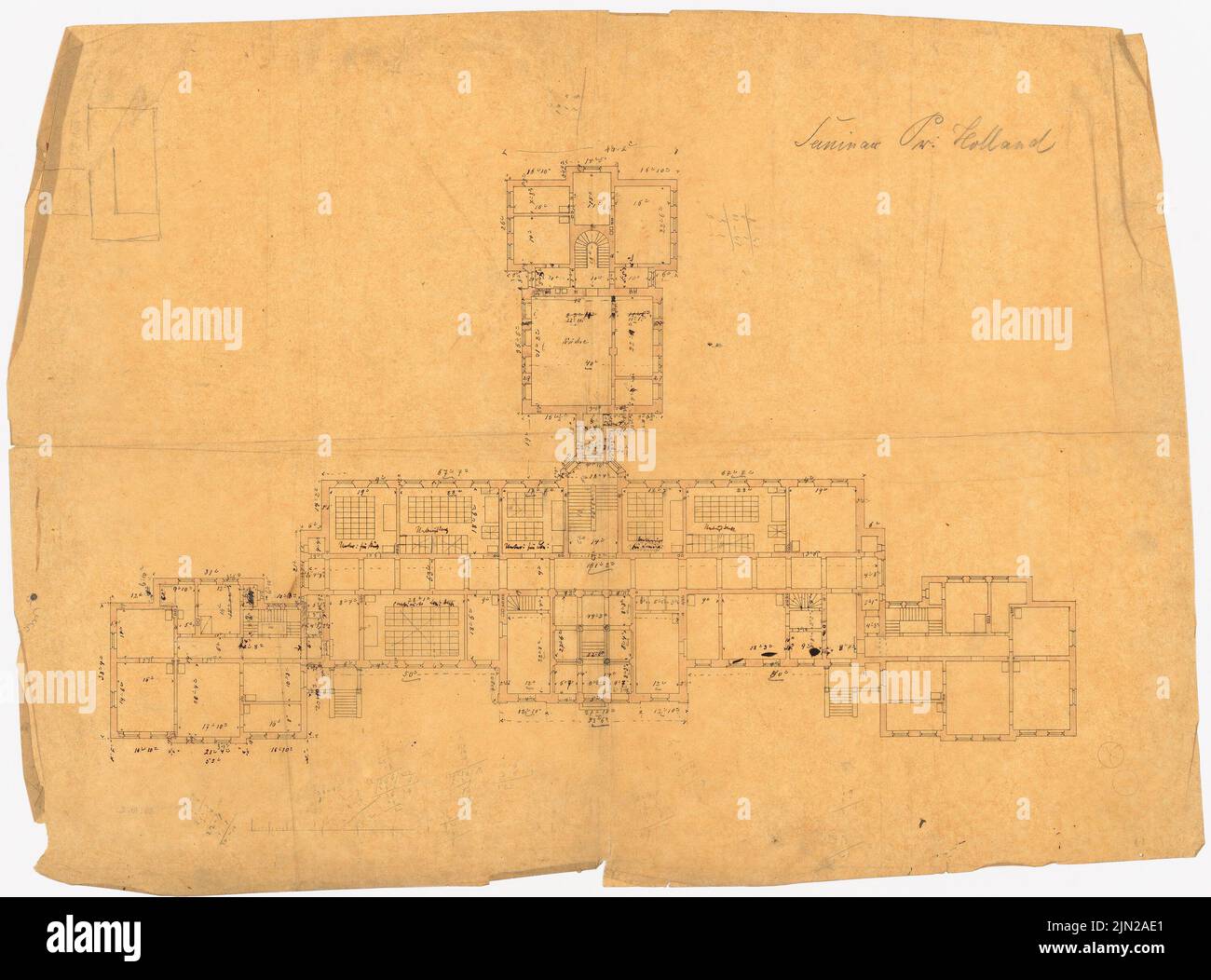 Knoblauch Gustav (1833-1916), bâtiment de séminaire, Prusse Hollande: Grundriss EG. Tuche aquarelle sur transparent, 55,3 x 74,7 cm (y compris les bords du balayage) Banque D'Images