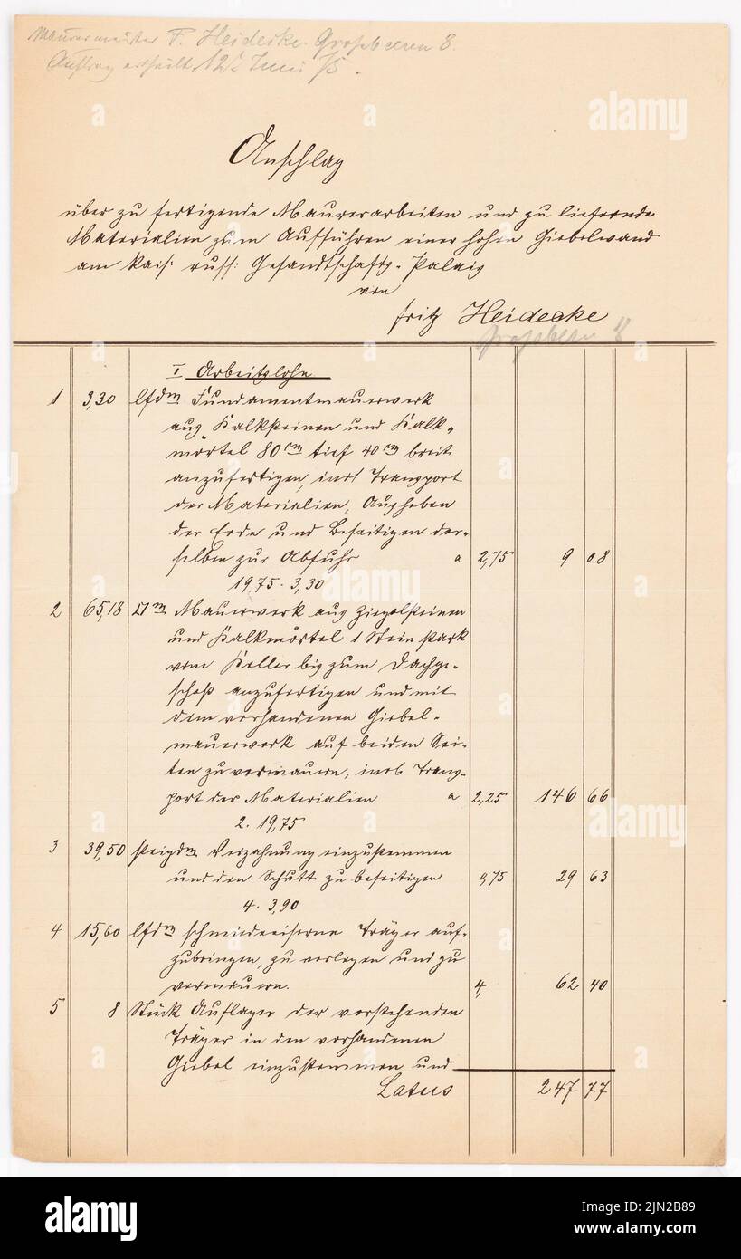 Knoblauch & Wex, légion russe, Berlin-Mitte. Conversion : estimation des coûts. Encre sur papier, 34,5 x 21,7 cm (y compris les bords de numérisation) Banque D'Images