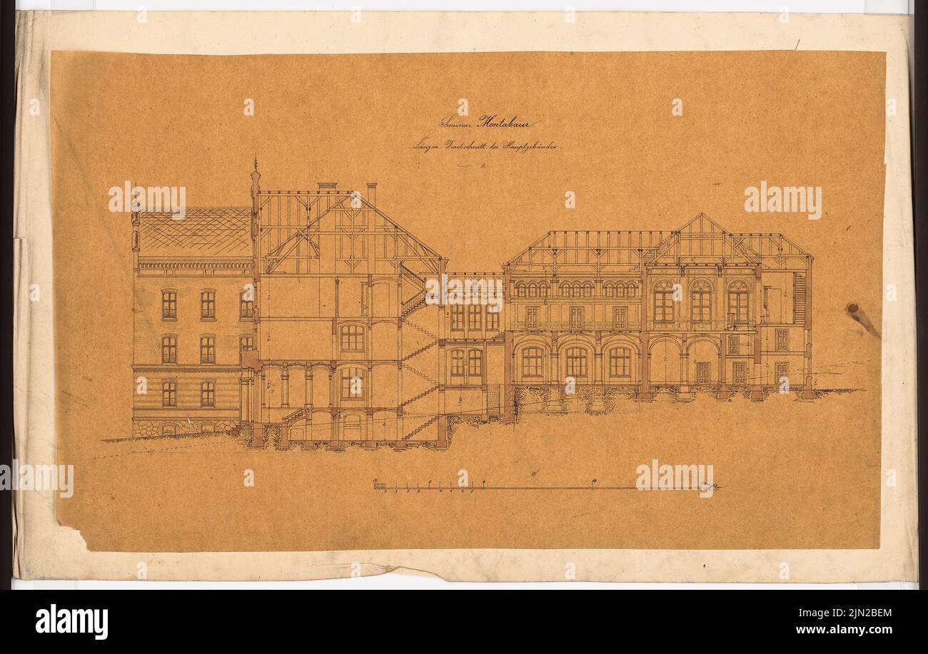 Gustav ail (1833-1916), séminaire des enseignants, Montabaur: Section longitudinale. Tuche aquarelle sur papier transparent, 46,8 x 73,6 cm (y compris les bords de numérisation) Banque D'Images