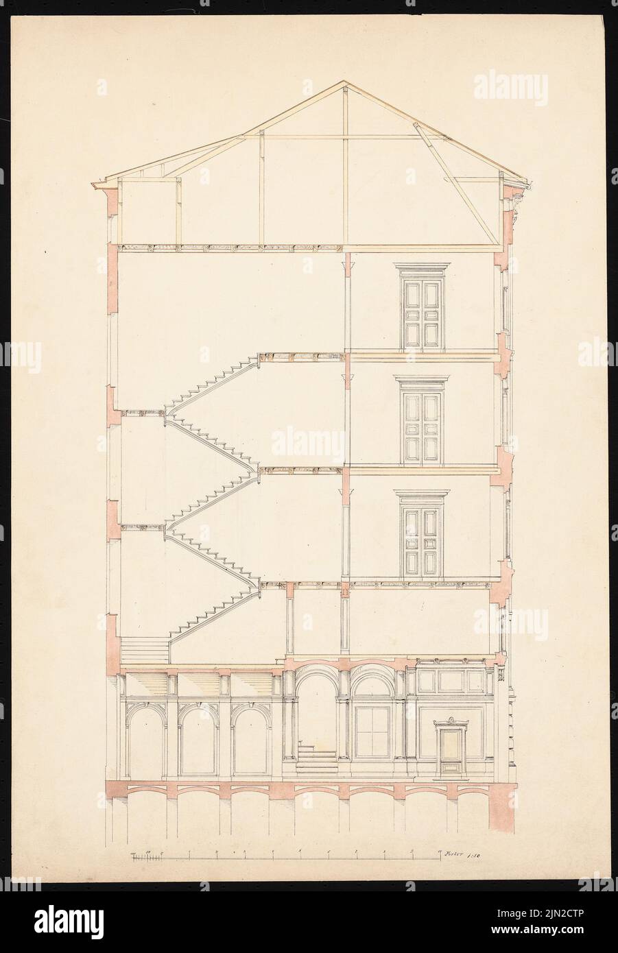 Knoblauch & Wex, Ritterstraße 61-65 bâtiments résidentiels, Berlin : Knoblauch n° 62 : section transversale 1:50. Tuche aquarelle sur papier, 63,4 x 44 cm (y compris les bords de numérisation) Banque D'Images