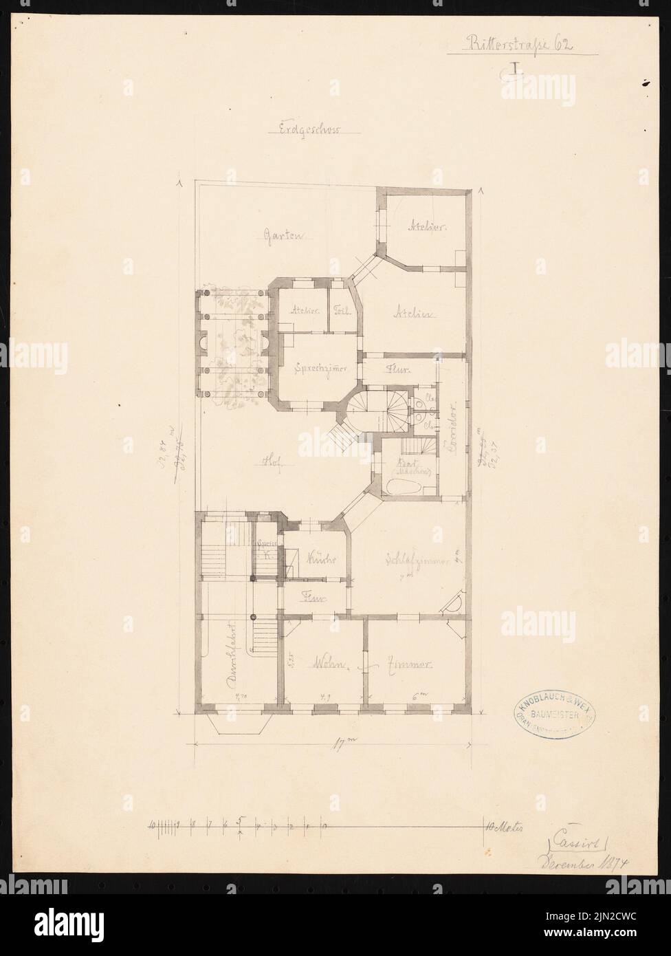 Knoblauch & Wex, Ritterstraße 61-65 bâtiments résidentiels, Berlin: Knoblauch No. 62: Grundriss EG. Encre, aquarelle crayon sur la boîte, 35,9 x 27 cm (y compris les bords de numérisation) Banque D'Images