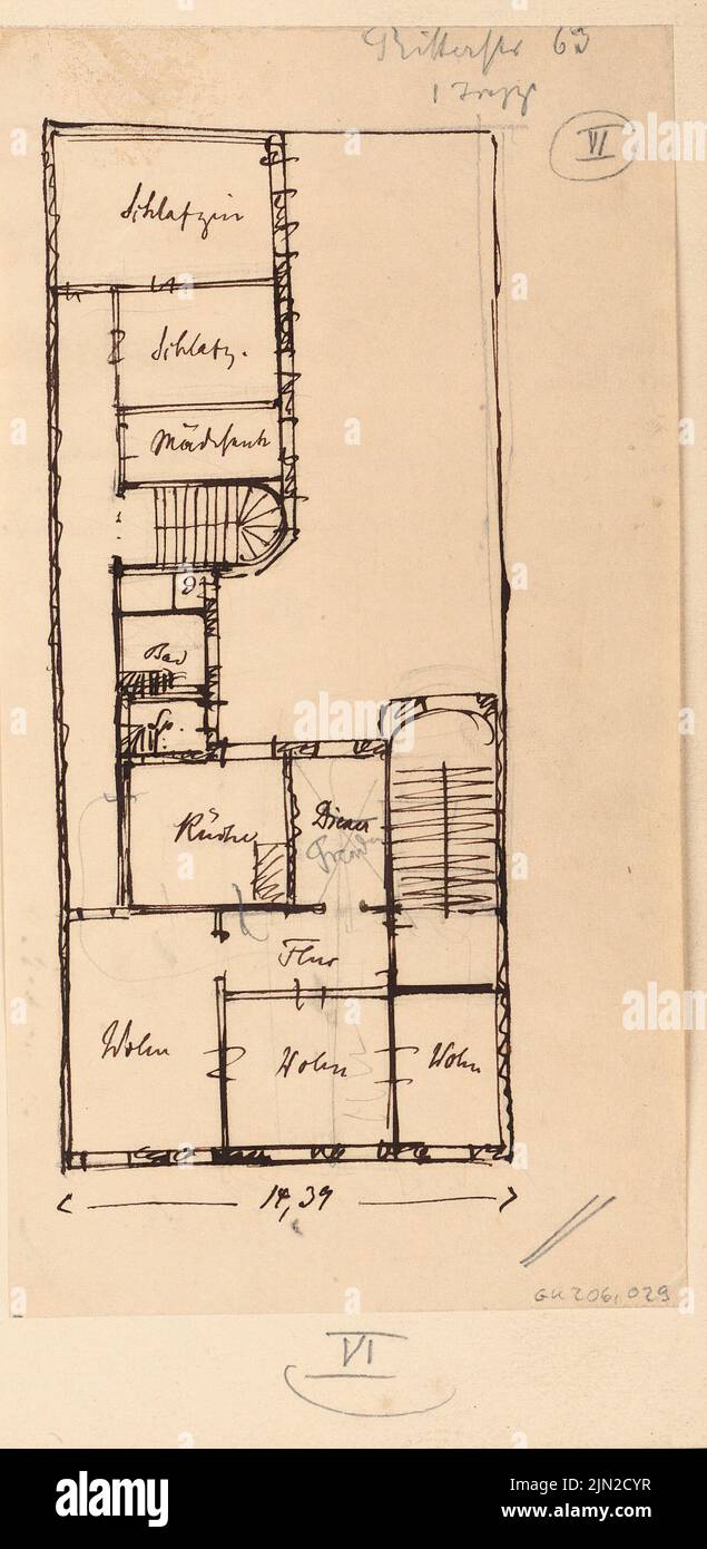 Knoblauch & Wex, Maisons Ritterstraße 61-65, Berlin: Home No. 63: Grundriss OG. Encre et crayon sur papier, 22,8 x 11,2 cm (y compris les bords de numérisation) Banque D'Images