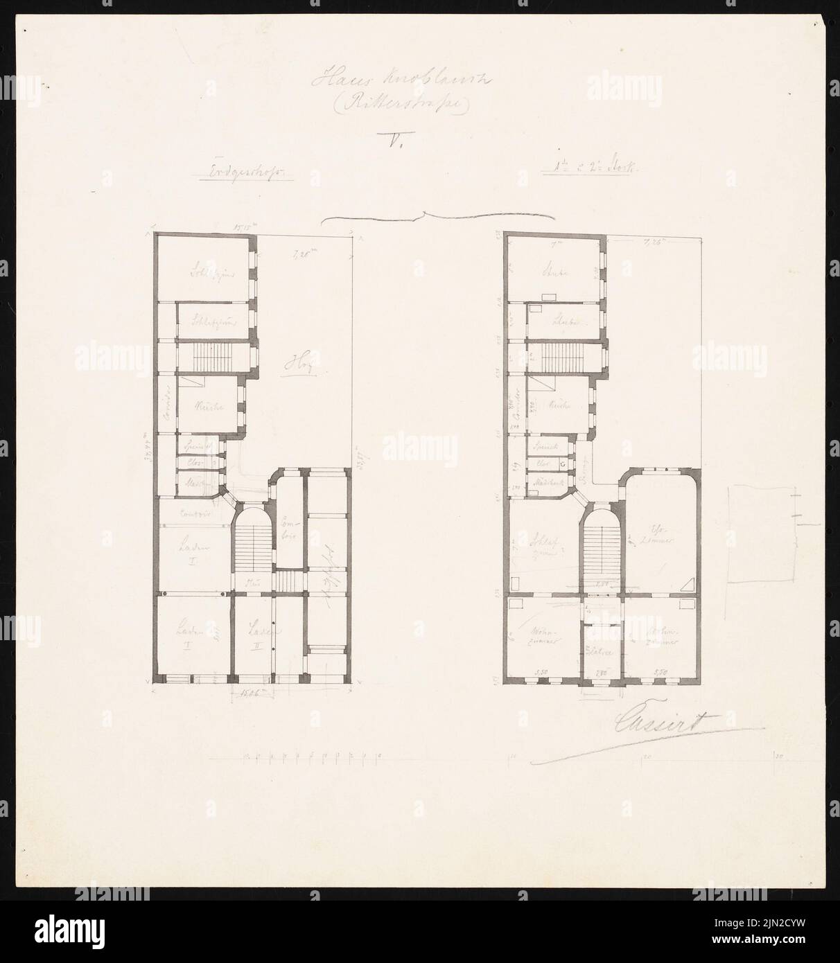 Knoblauch & Wex, Ritterstraße 61-65 bâtiments résidentiels, Berlin : Knoblauch n° 64 (phase préliminaire 1st) : Grundriss EG, 1st et 2nd EG. Encre sur papier, 34,1 x 31,8 cm (y compris les bords de numérisation) Banque D'Images