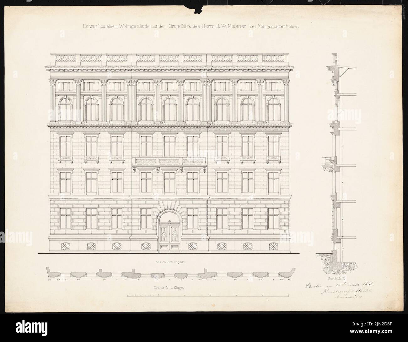 Hollin & Knoblauch, Banker Mossner, Berlin-Mitte : vue, 2 façades horizontales. Encre sur papier, 52,6 x 68,3 cm (y compris les bords de numérisation) Banque D'Images