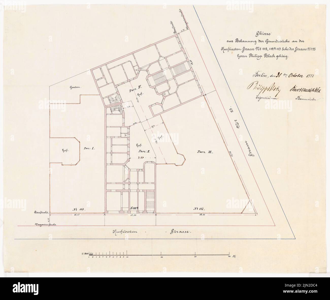 Knoblauch & Wex, immeuble résidentiel P. Bloch i Kurfürstendamm, Berlin: Plan du site. Tuche aquarelle sur transparent, 40,3 x 48 cm (y compris les bords du balayage) Banque D'Images