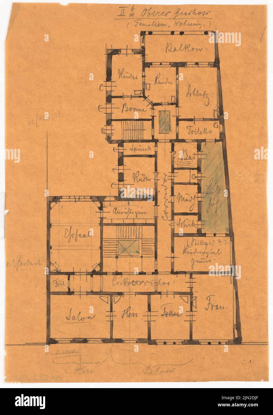 Knoblauch & Wex, Palais Eger Tempelhofer Ufer 10/11, Berlin: Grundriss OG. Crayon, aquarelle d'encre sur transparent, 27 x 18,9 cm (y compris les bords de numérisation) Banque D'Images