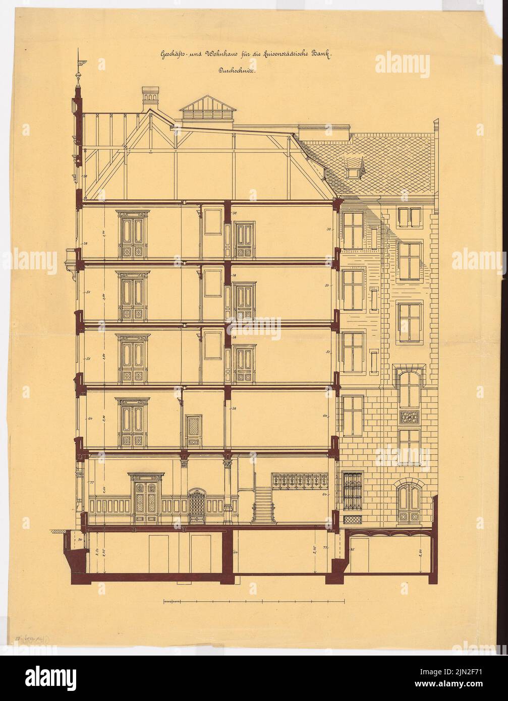 Knoblauch Gustav (1833-1916), Banque Luisenstädter, Berlin-Mitte: Section transversale. Tuche aquarelle sur transparent, 79,5 x 61,6 cm (y compris les bords du balayage) Banque D'Images