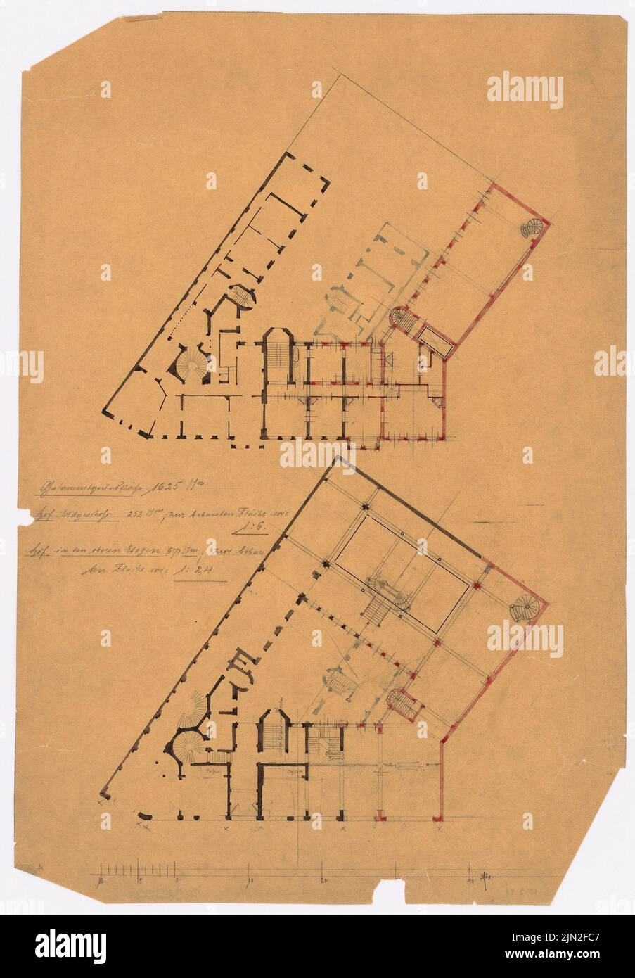 Knoblauch & Wex, grand magasin de conversion et d'expansion Erich Jordan, Markgrafenstr. 102-107, Berlin-Kreuzberg: Markgrafenstraße 106/107: Grundriss EG, 1st étage. Crayon, aquarelle d'encre sur transparent, 49,7 x 34,5 cm (avec Bords de numérisation) Banque D'Images