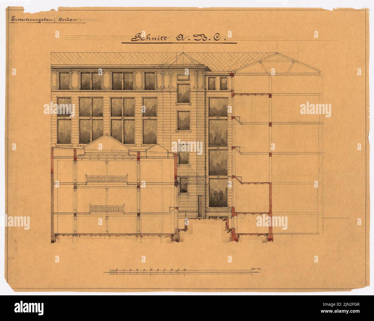 Knoblauch & Wex, grand magasin de conversion et d'expansion Erich Jordan, Markgrafenstr. 102-107, Berlin-Kreuzberg: Markgrafenstraße 102-104: Cut ABC. Crayon, aquarelle d'encre sur papier, 36,4 x 46,2 cm (y compris les bords de numérisation) Banque D'Images