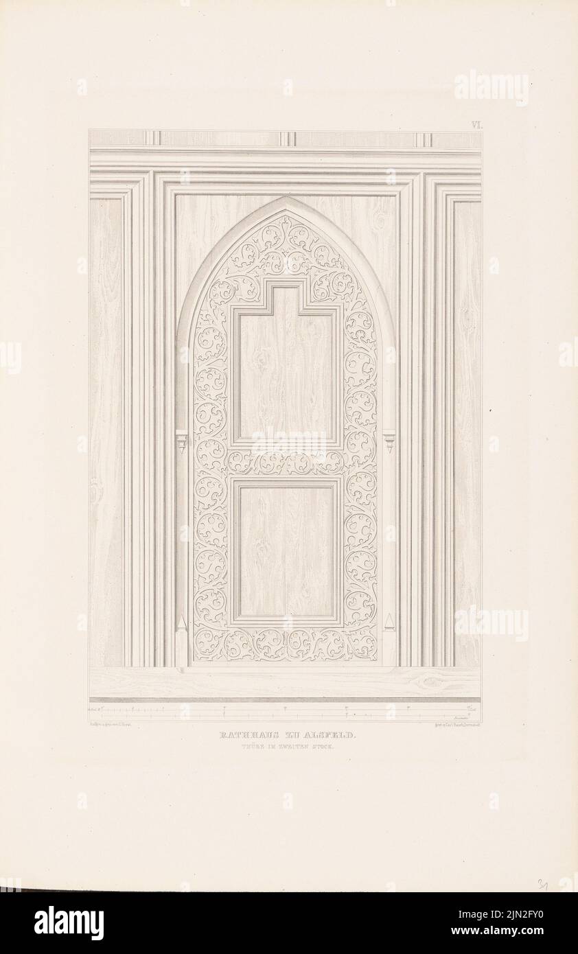 Horst C., Rathaus, Alsfeld. (Depuis : Denkmäler d. Architecture allemande, Darg. V. Hessische Verein F.D. Moyen âge Moyen âge Kunstwerke, Darmstadt, vol. 1, Atlas, 1856): Porte de vue sur le lithographe 2nd sur carton, 54 x 35 cm (y compris les bords de balayage) Banque D'Images