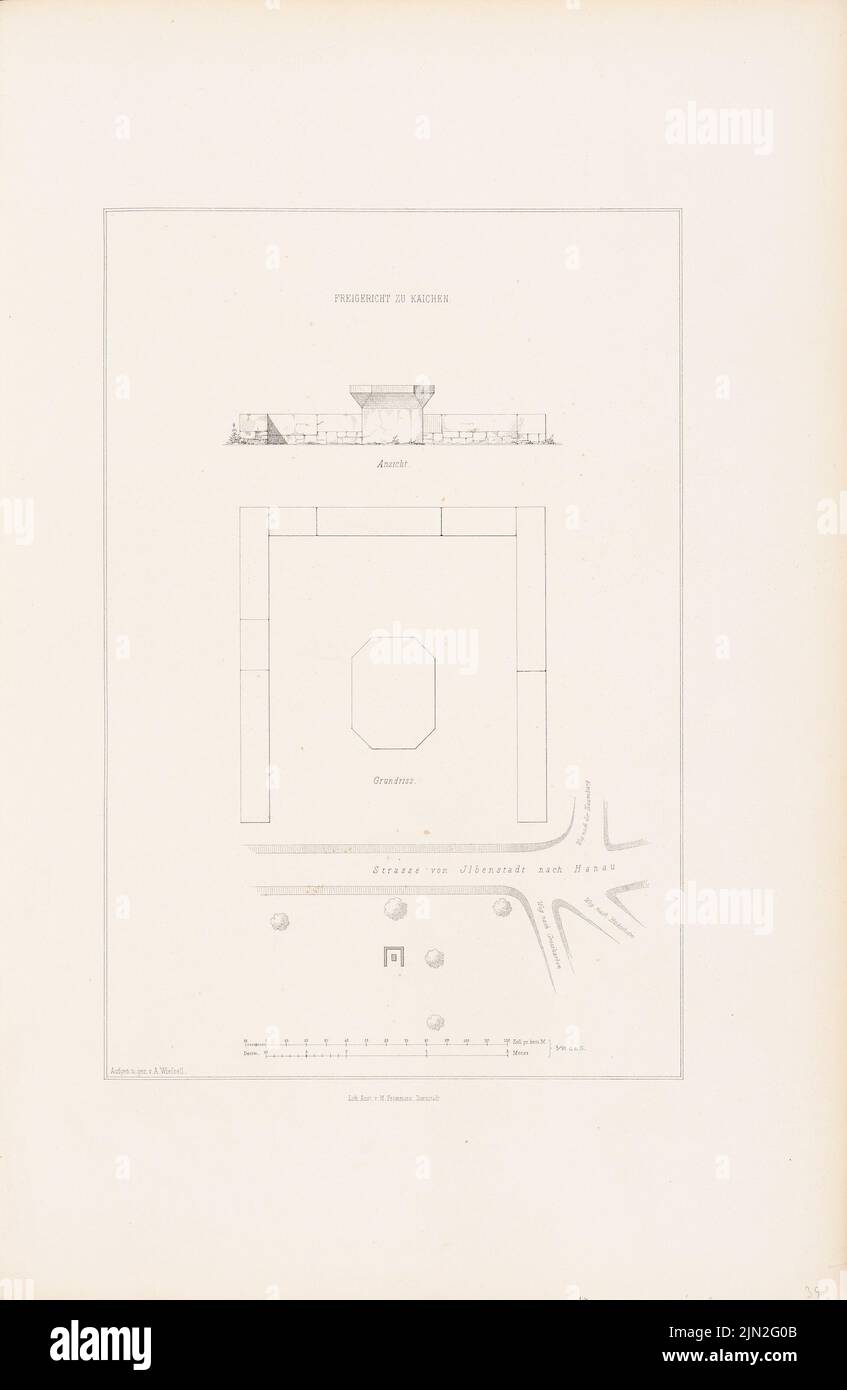 Wießell A., Freichticht, Kaichen. (Depuis : Denkmäler d. Architecture allemande, Darg. V. Hessische Verein F.D. Moyen âge Moyen âge Kunstwerke, Darmstadt, vol. 1, Atlas, 1856): Vue, plan d'étage. Lithographie sur carton, 53,4 x 34,8 cm (y compris les bords de numérisation) Banque D'Images