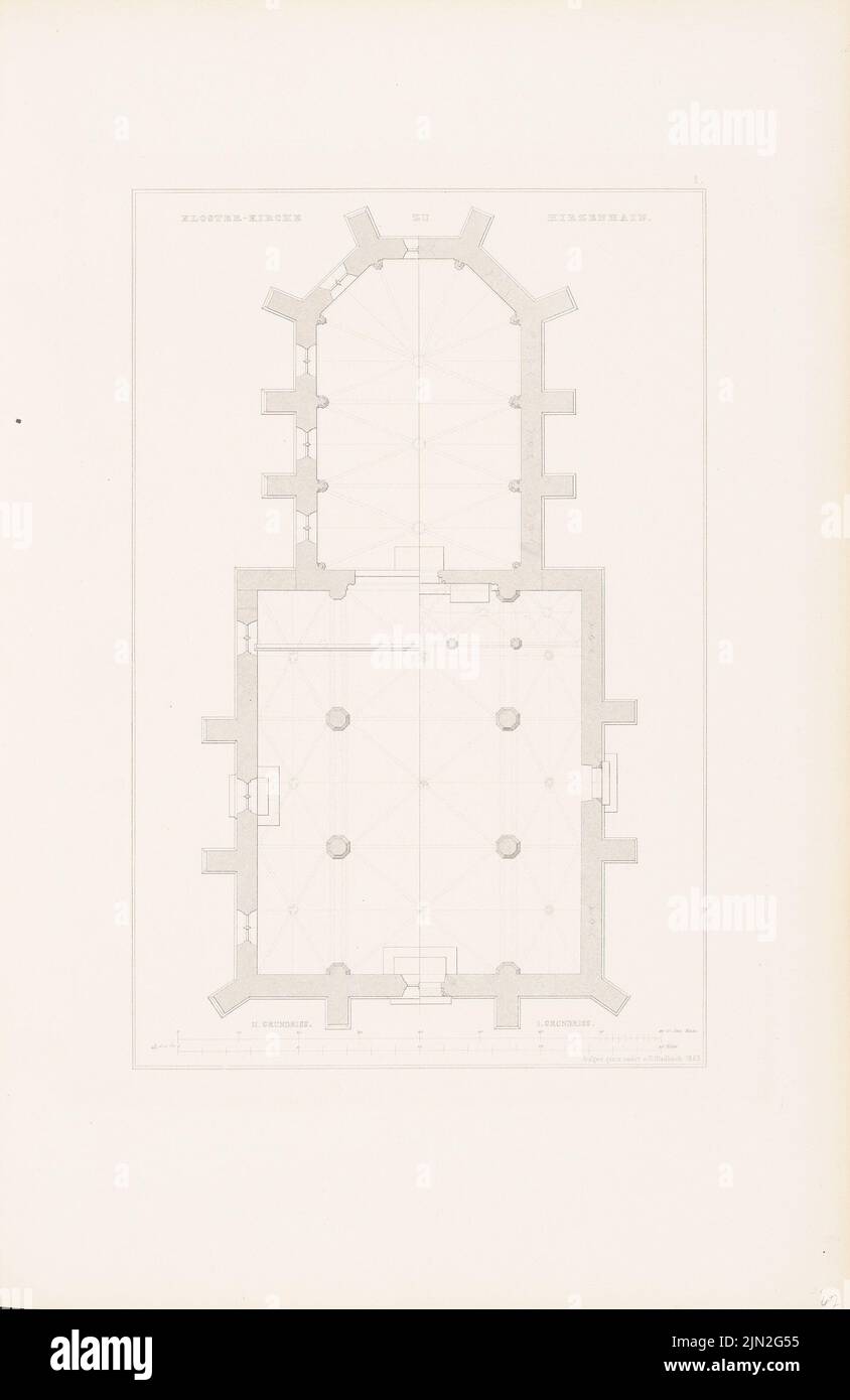 Gladbach Ernst, Klosterkirche, Hirzenhain. (Depuis : Denkmäler d. Architecture allemande, Darg. V. Hessische Verein F.D. Œuvres médiévales du Moyen-âge, Darmstadt, vol. 1, Atlas, 1856): Plan d'étage 1: 100. Lithographie sur carton, 53,9 x 35 cm (y compris les bords de numérisation) Banque D'Images